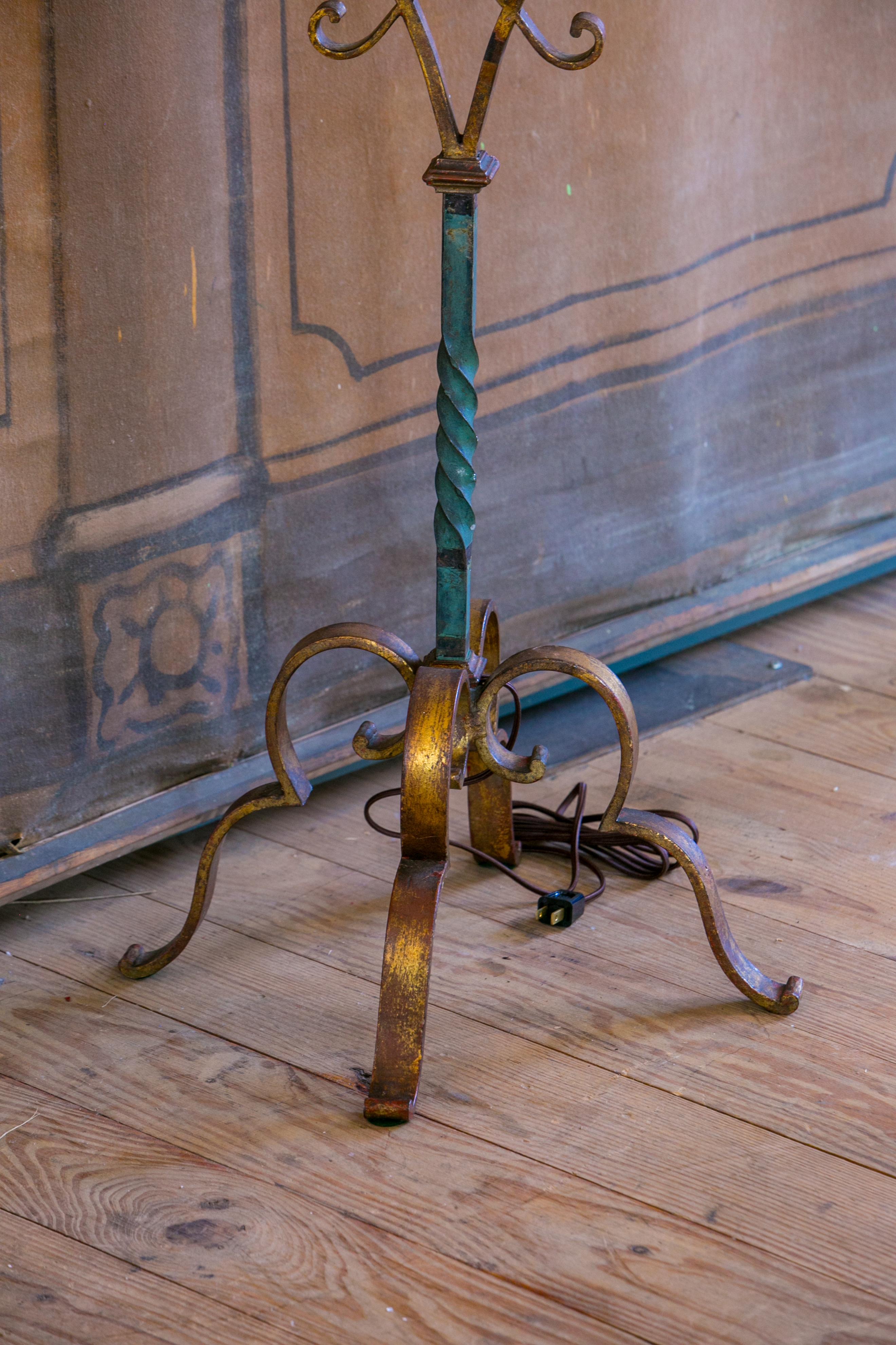 French Polychrome Wrought Iron Floor Lamp In Good Condition In Houston, TX