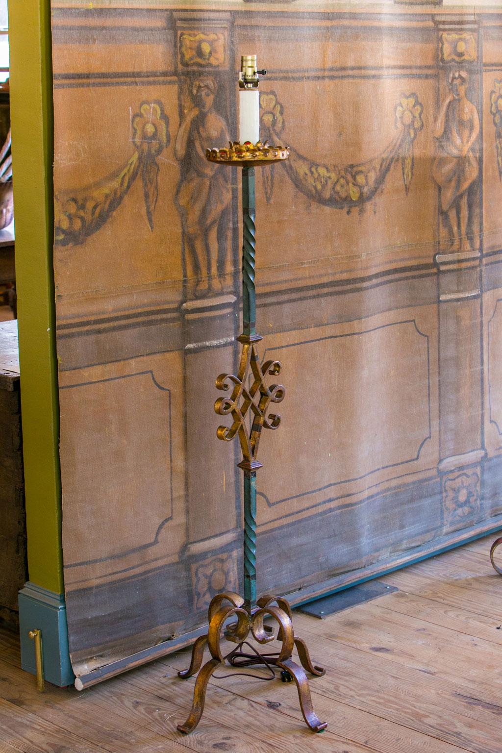 Mid-20th Century French Polychrome Wrought Iron Floor Lamp