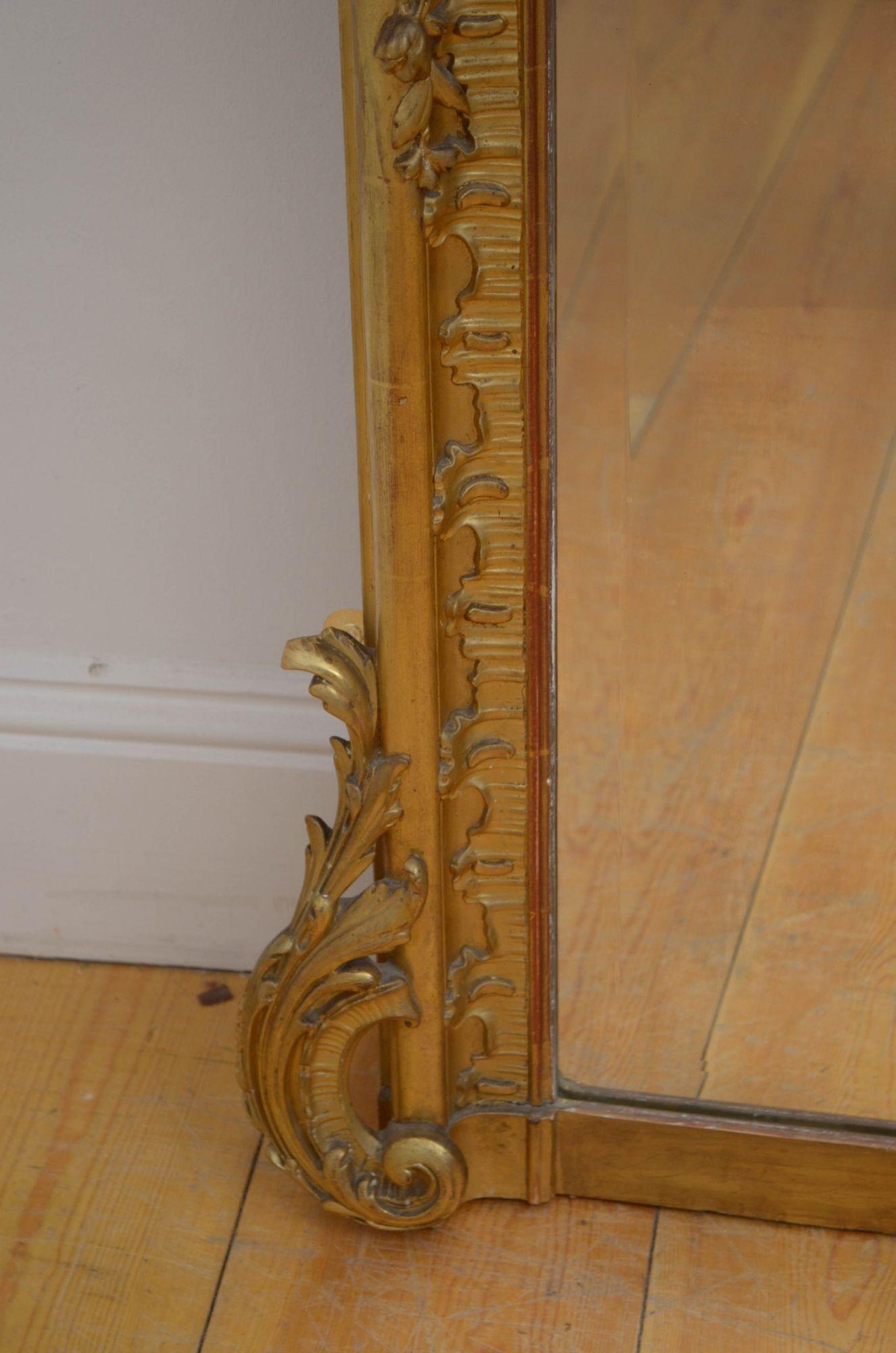 Fine XIXth Century Giltwood Mirror H163cm In Good Condition For Sale In Whaley Bridge, GB