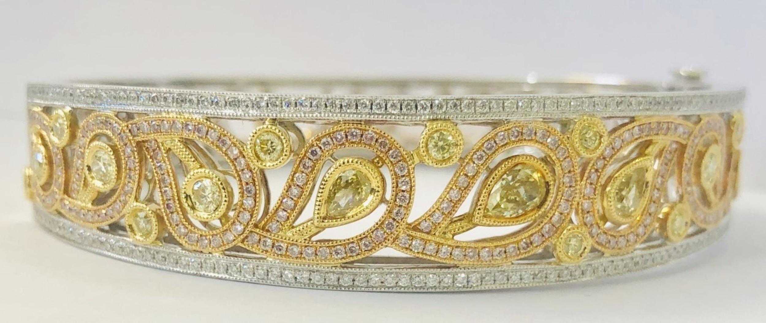Women's or Men's Fine Yellow Diamond Bangle Bracelet, 18 Karat Gold