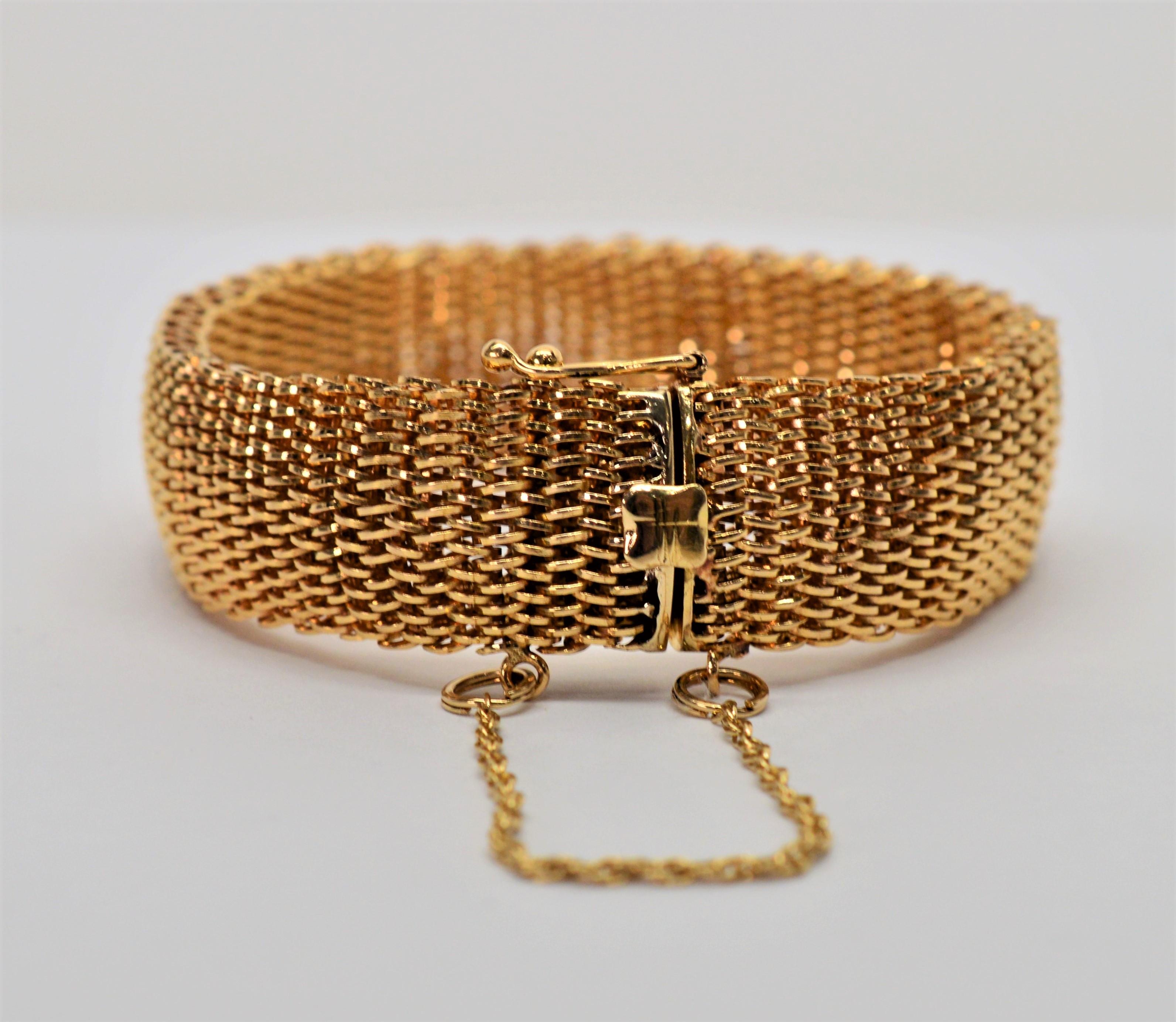 Bracelet rétro en maille d'or jaune 18 carats fin Pour femmes en vente