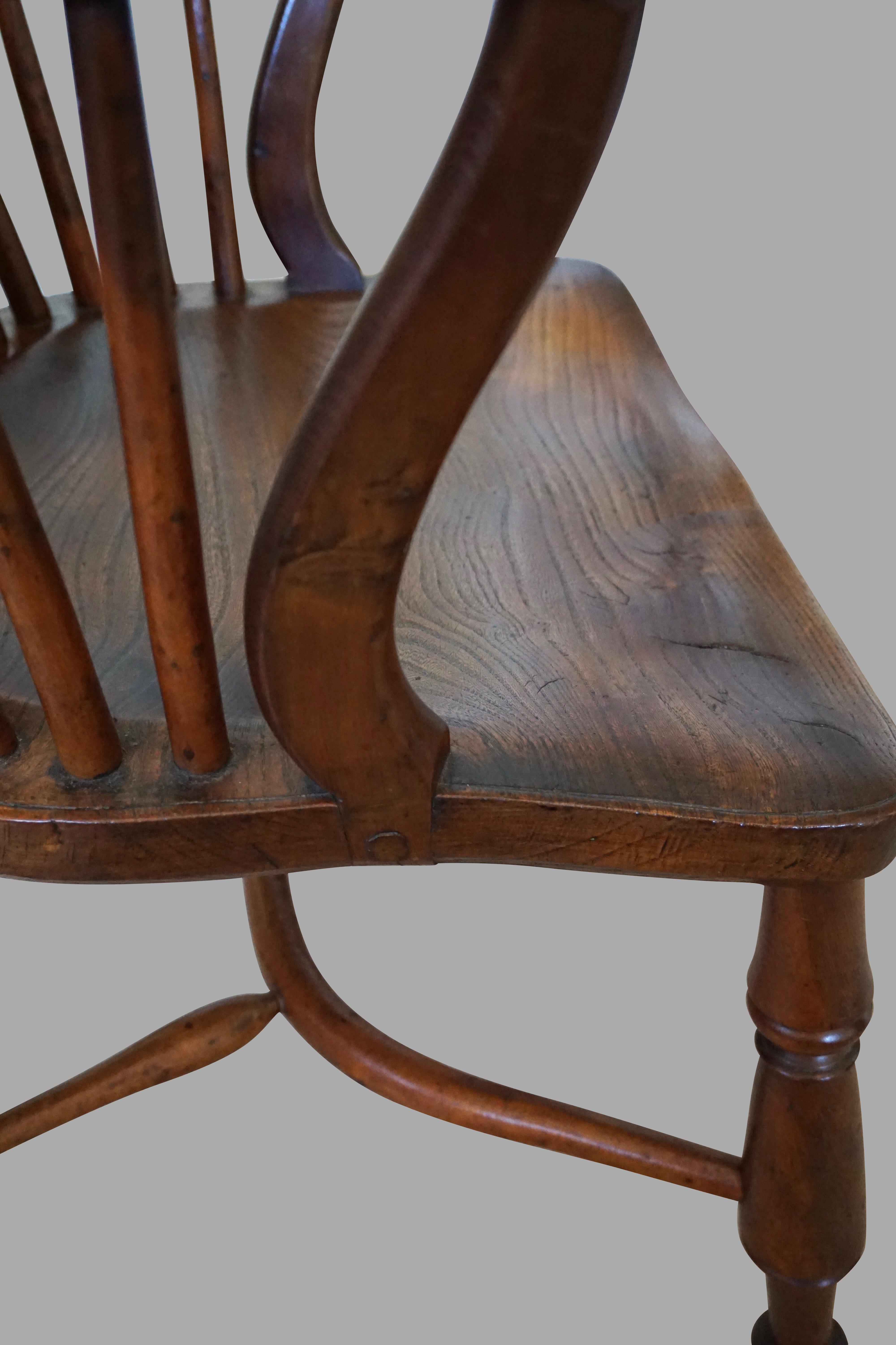 Elm English Yew Wood Narrow Arm High Back Windsor Chair