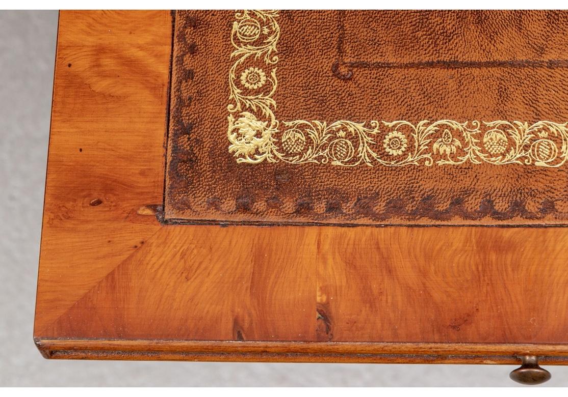 Fine Yew Wood Wood Gilt-Embossed Leather Top Desk For Sale 4