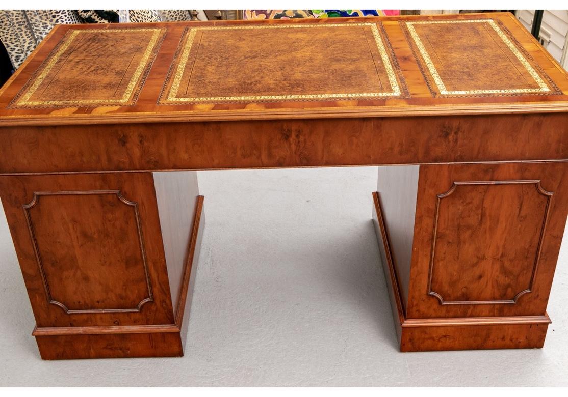 Fine Yew Wood Wood Gilt-Embossed Leather Top Desk For Sale 7