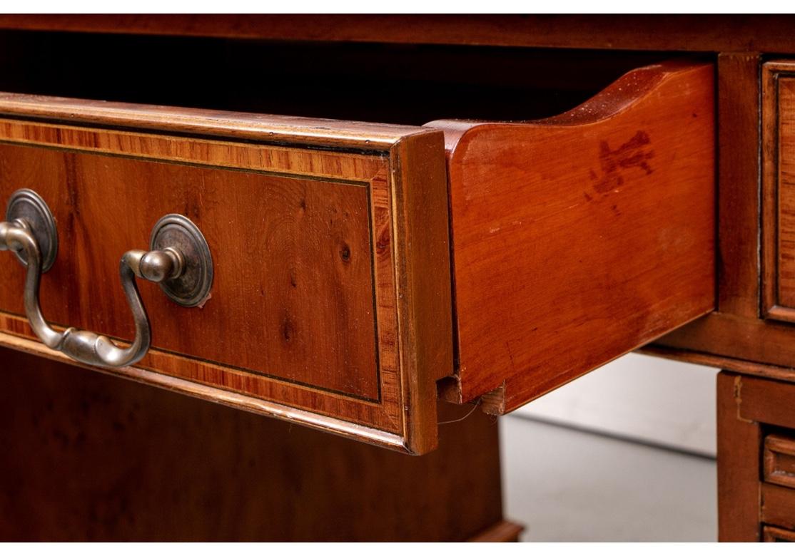 20th Century Fine Yew Wood Wood Gilt-Embossed Leather Top Desk For Sale