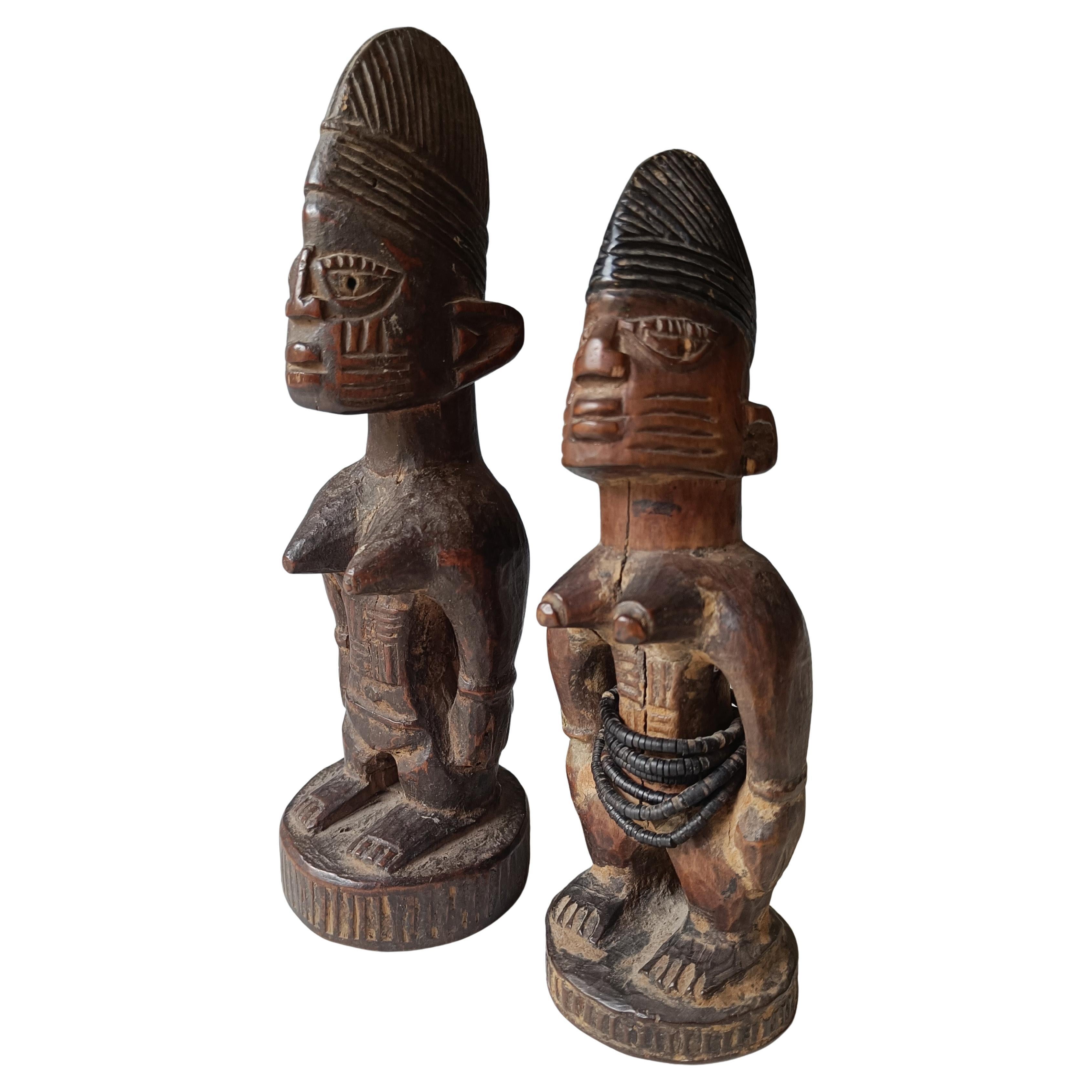 Feines Yoruba Ibeji Weibliches Paar Afrikanische Tribal Art