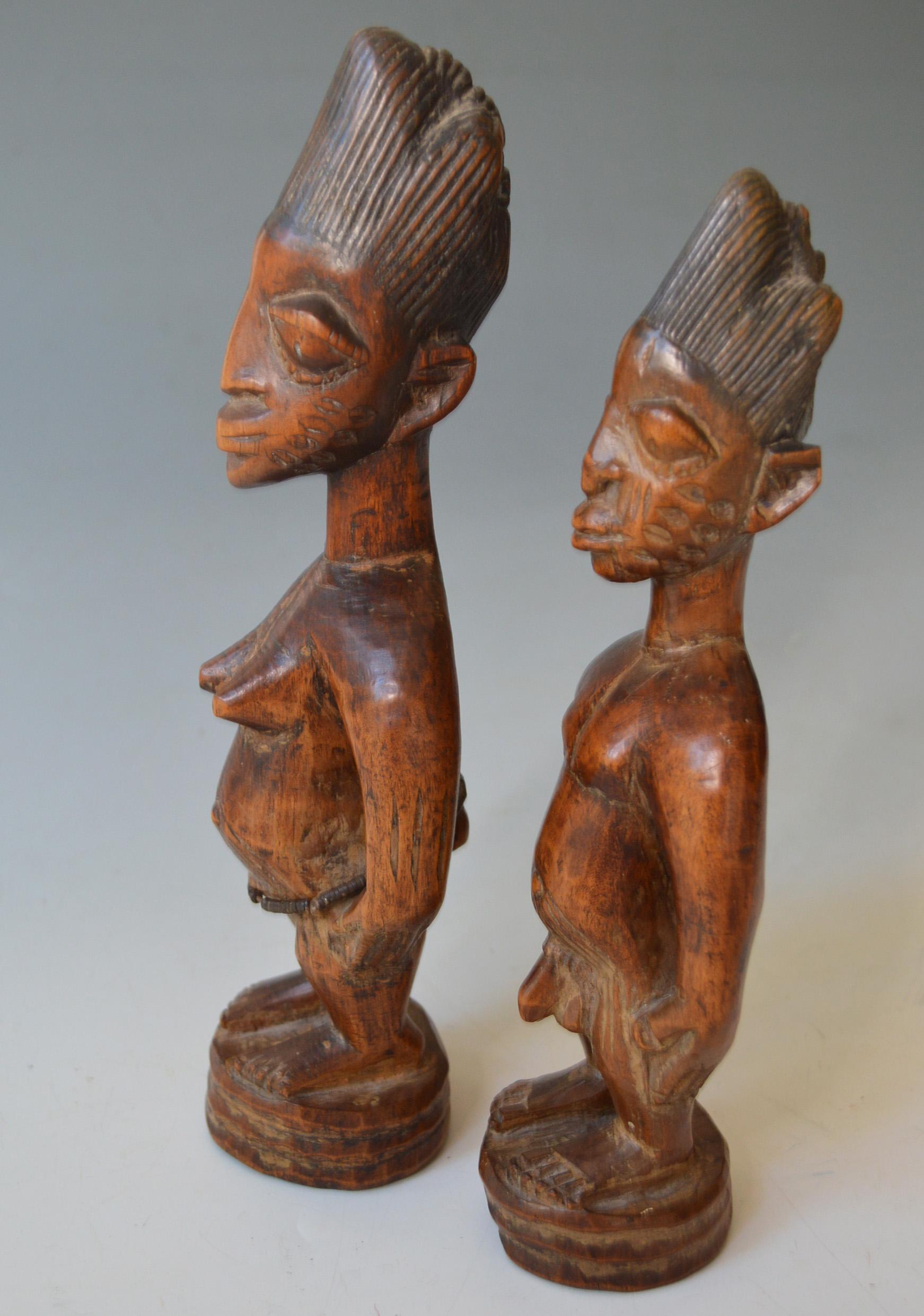 Nigerian Fine Yoruba Ibeji Pair Igbuke Oyo African Tribal Art   For Sale