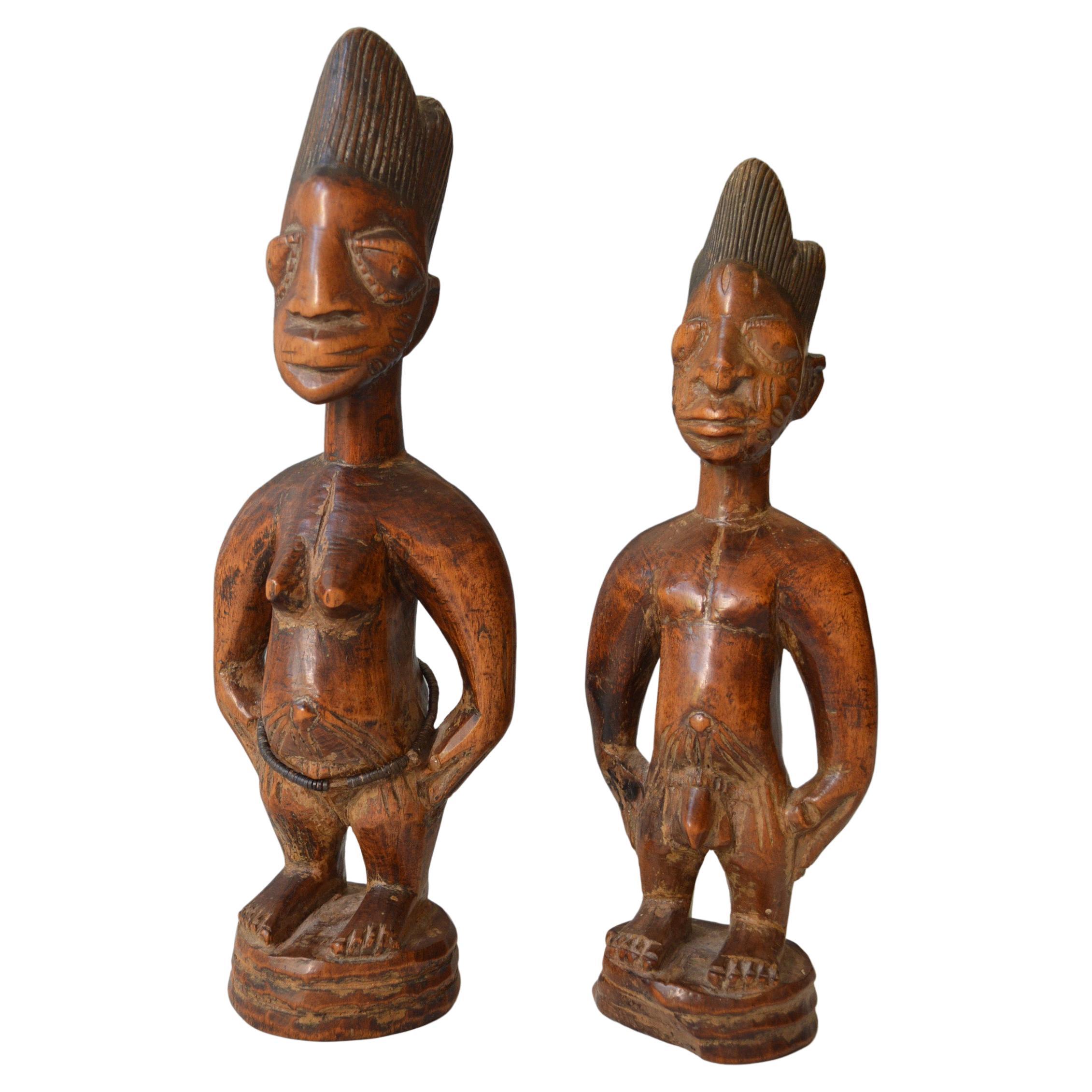 Fine coppia Yoruba Ibeji Igbuke Oyo Arte Tribale Africana  