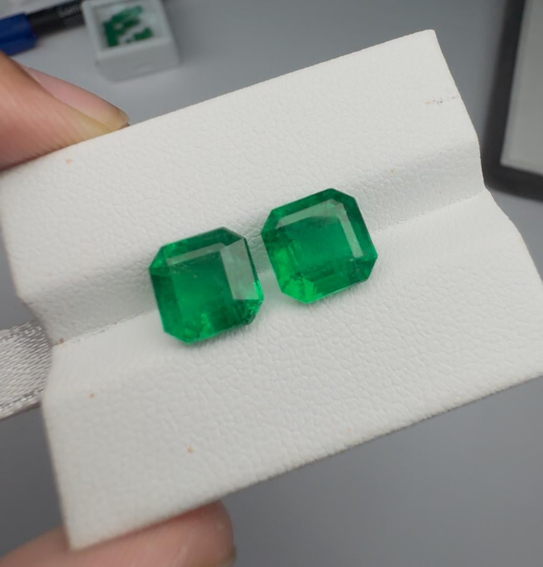 Asscher Cut Fine Zambian Emerald Matching Pair, Vivid Green For Sale