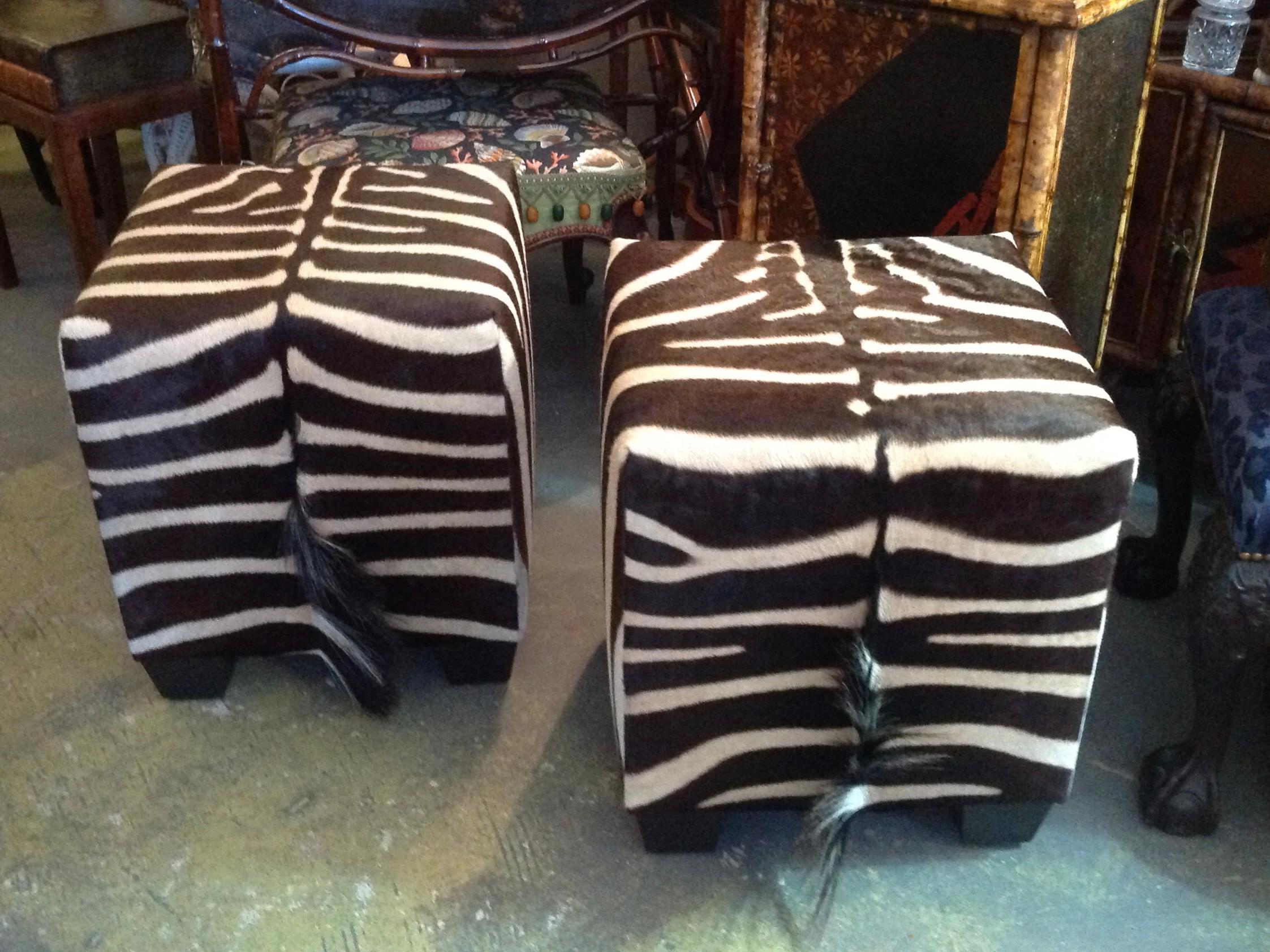 South African Fine Zebra Ottomans