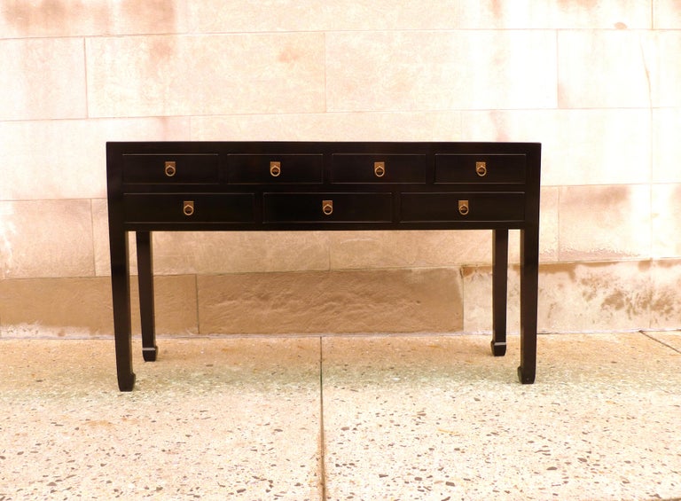 Fined Black Lacquer Console Table with Drawers For Sale at 1stDibs