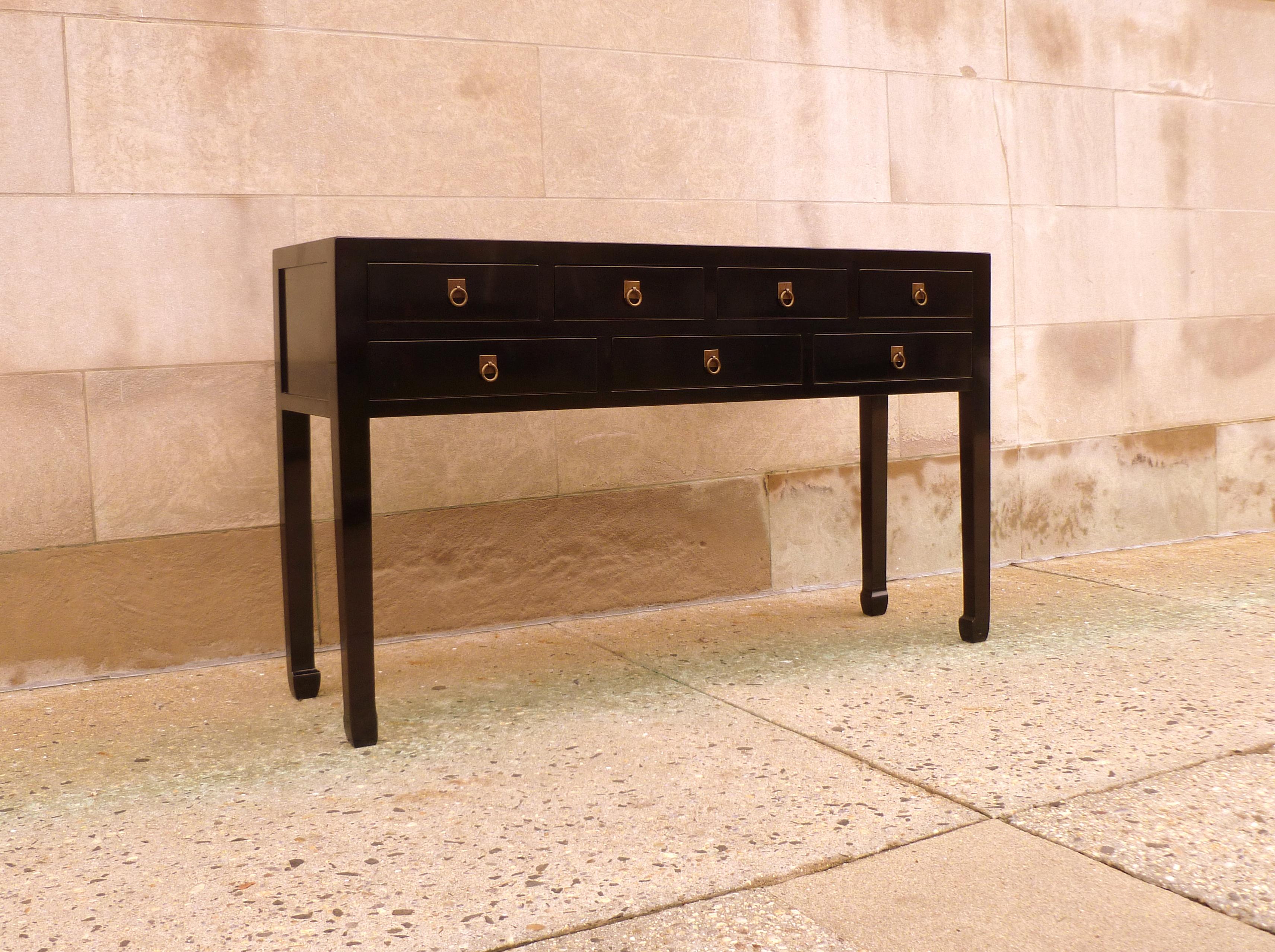 Chinese Fined Black Lacquer Console Table with Drawers