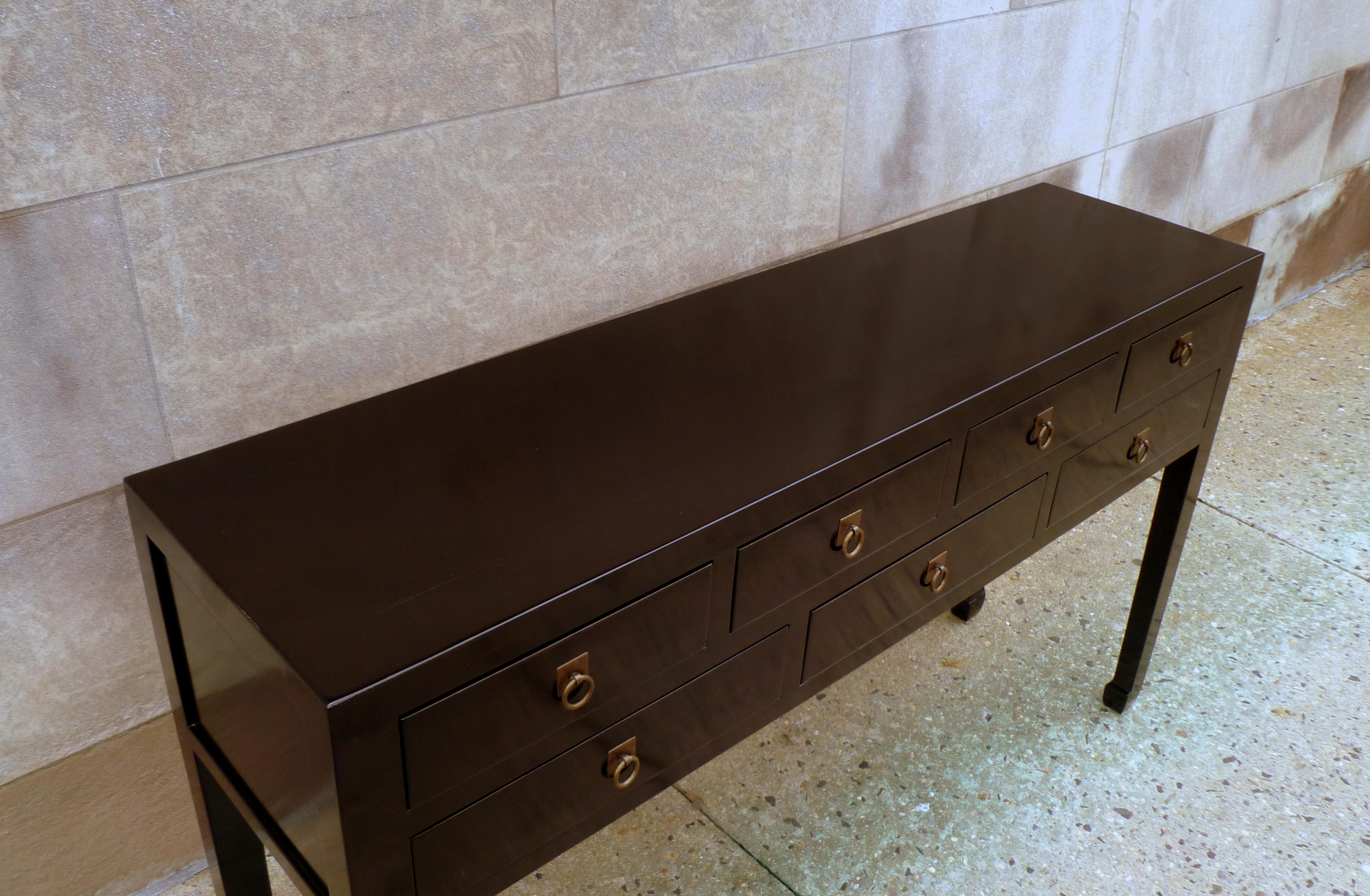 Polished Fined Black Lacquer Console Table with Drawers