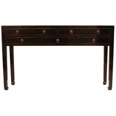 Fined Black Lacquer Console Table with Drawers