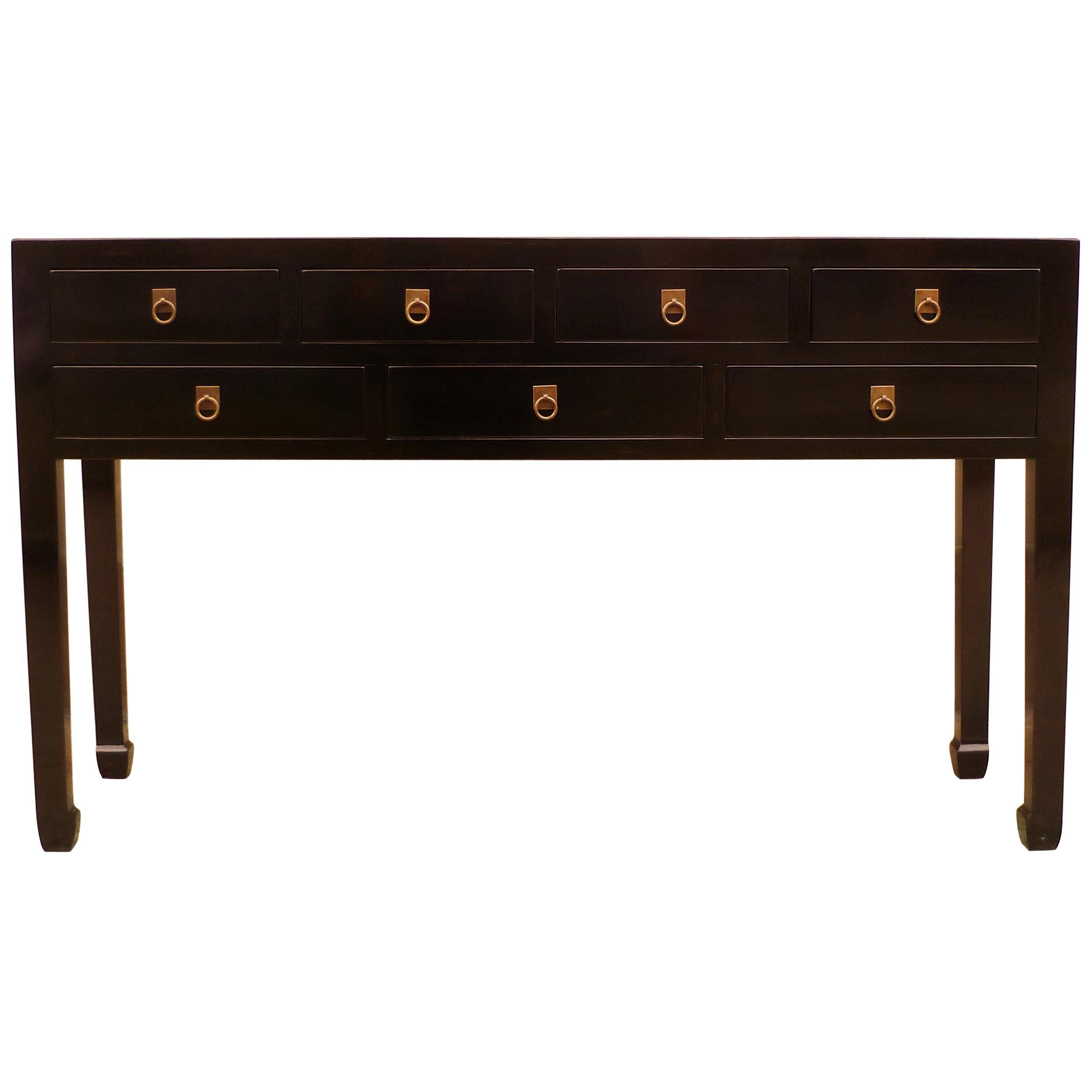 Fined Black Lacquer Console Table with Drawers