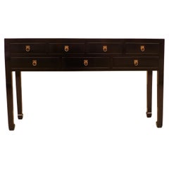 Fined Black Lacquer Console Table with Drawers