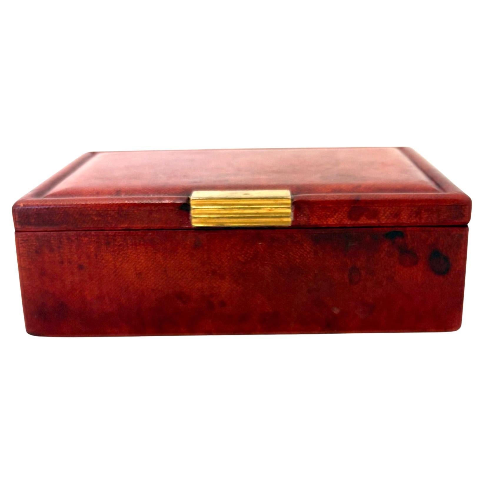 Fined Red Leather Tooled Box by Puiforcat For Sale