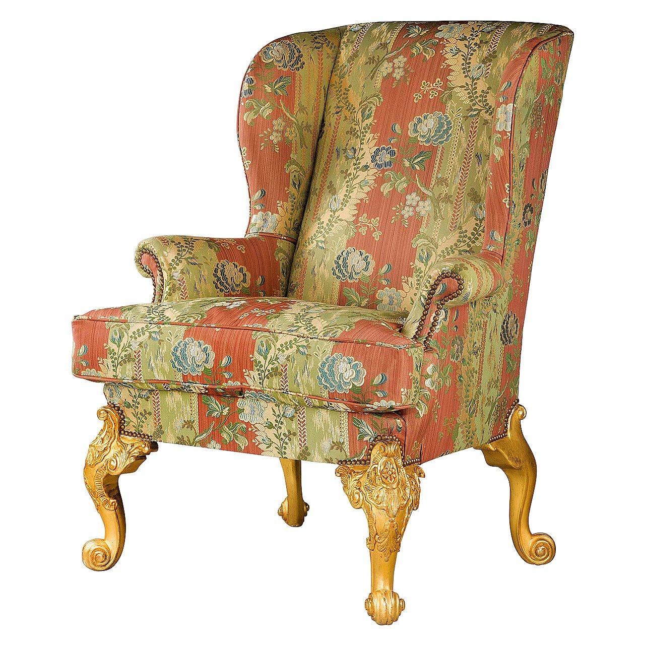 Finely Carved 19th Century Giltwood Wing Chair