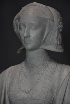 Finely Carved 19th Century Lifesize Carrara Marble Figure of Anne of Cleves