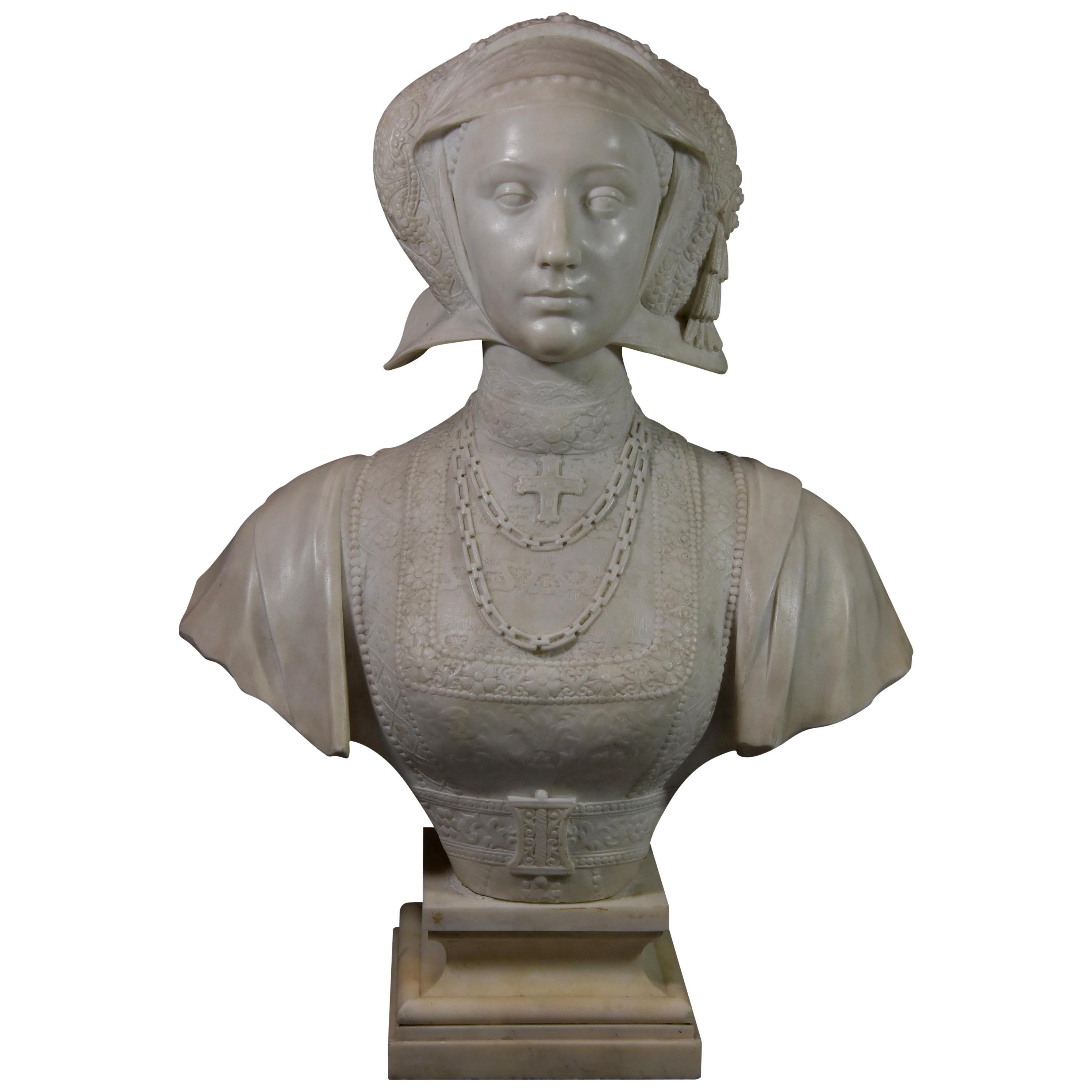 Finely Carved 19th Century Lifesize Carrara Marble Figure of Anne of Cleves For Sale