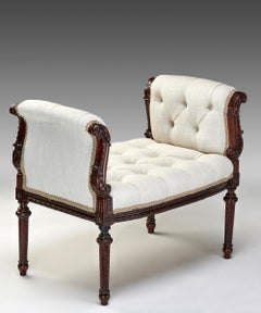 Finely Carved 19th Century Mahogany Scroll End Window Seat
