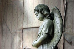 Finely Carved 19th Century White Marble Graveyard Monument of an Angel