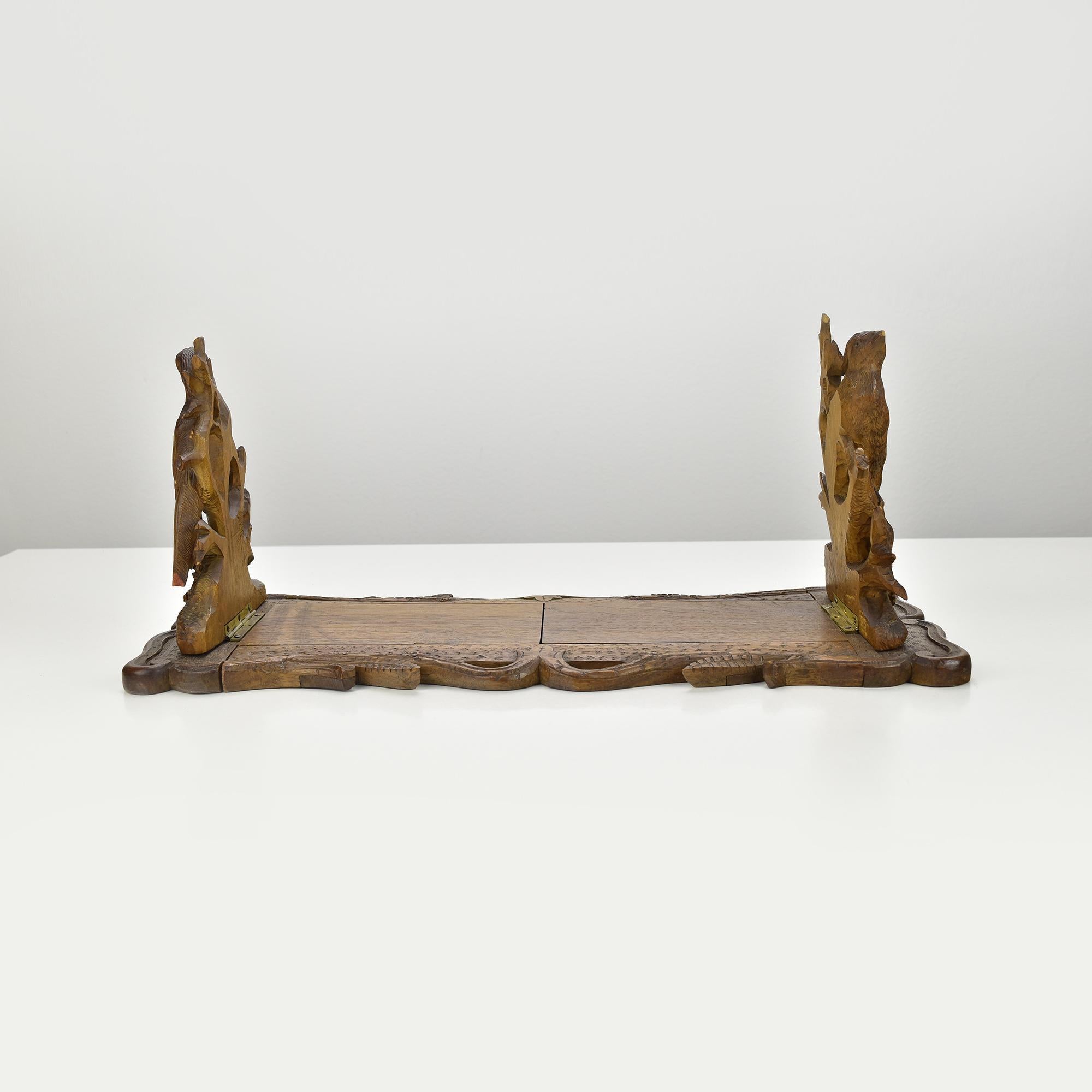 Finely Carved Antique Black Forest Extendible Bookends with Pheasants Brienz 4
