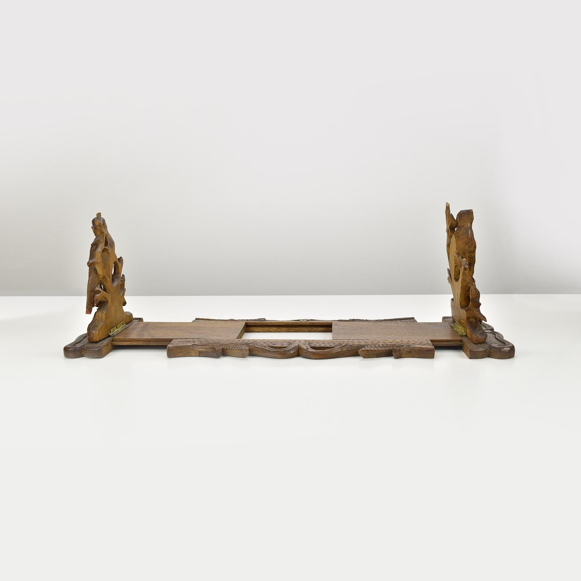 Finely Carved Antique Black Forest Extendible Bookends with Pheasants Brienz 6
