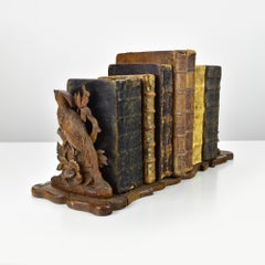 Finely Carved Antique Black Forest Extendible Bookends with Pheasants Brienz