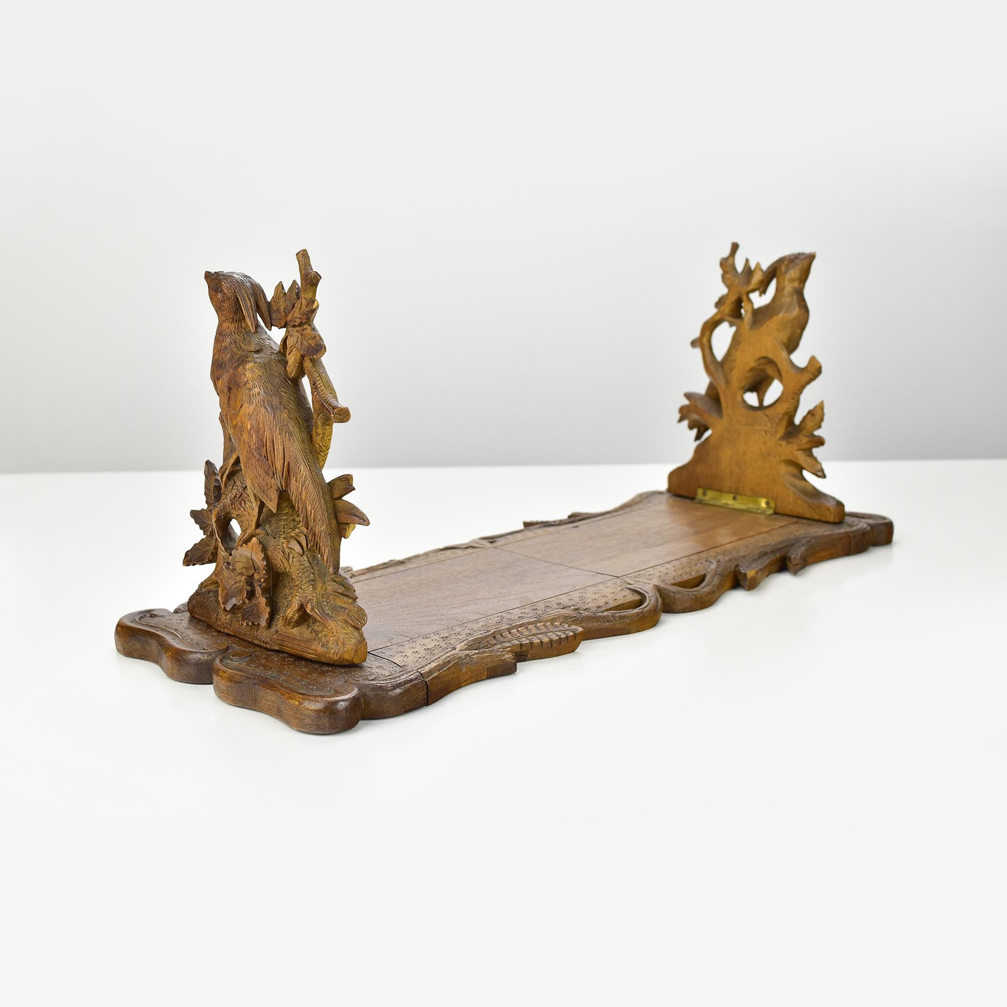 Finely Carved Antique Black Forest Extendible Bookends with Pheasants Brienz 1