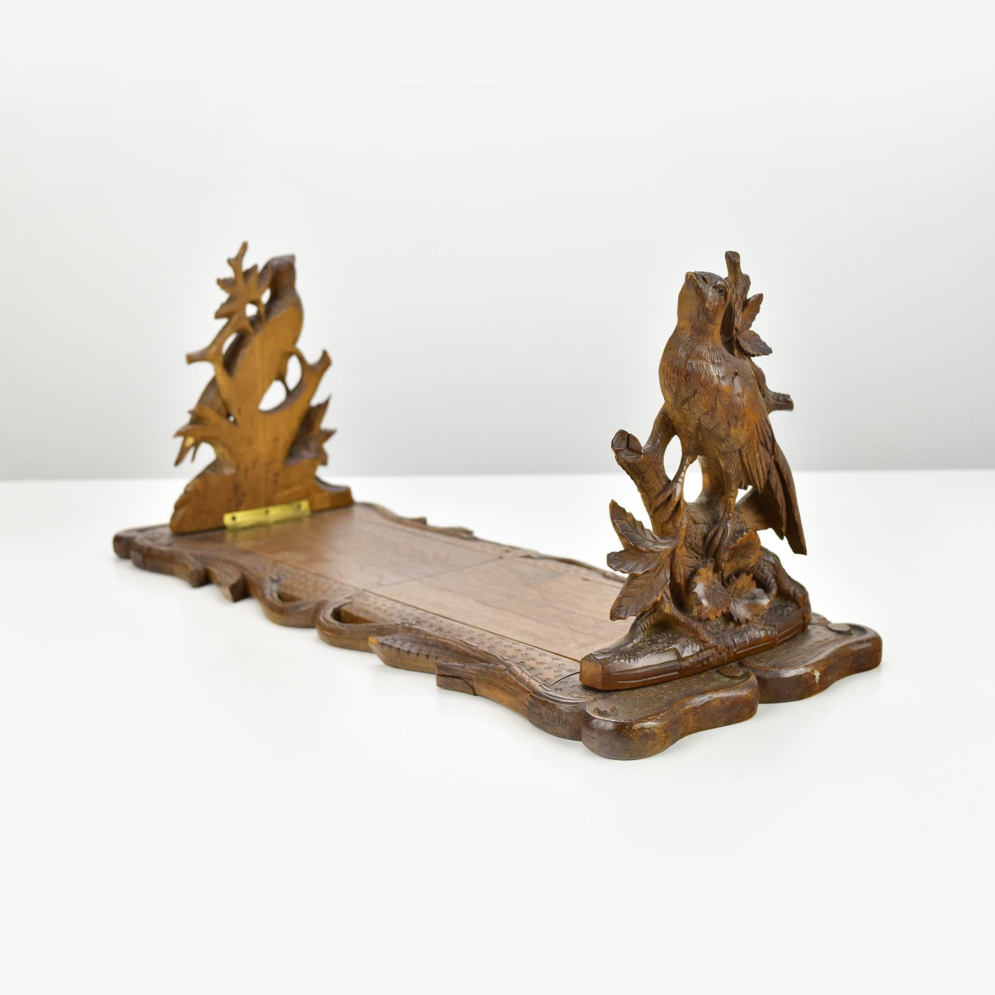 Finely Carved Antique Black Forest Extendible Bookends with Pheasants Brienz 2