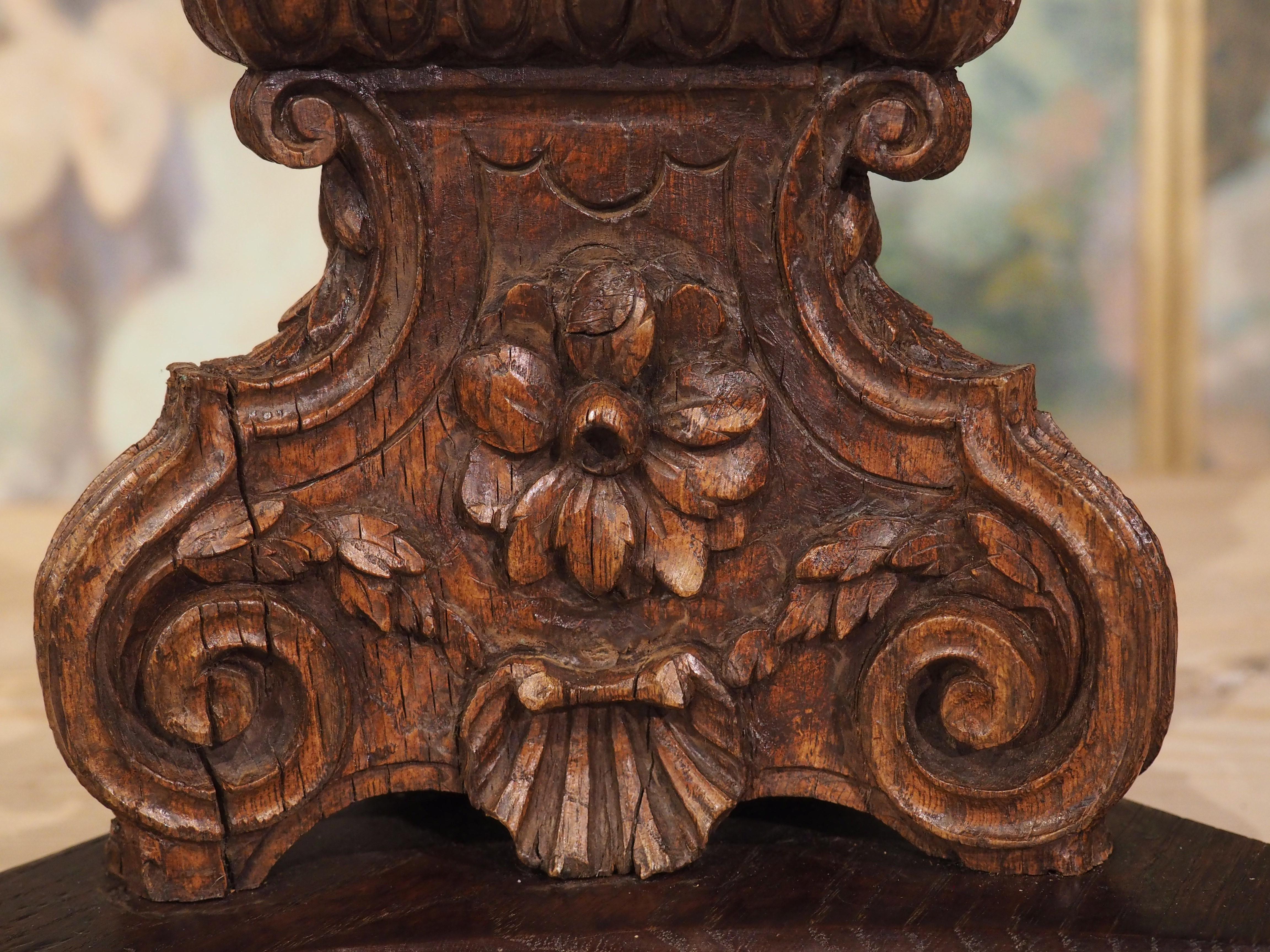 Finely Carved Antique Oak Candlestick from France, Late 18th Century 3