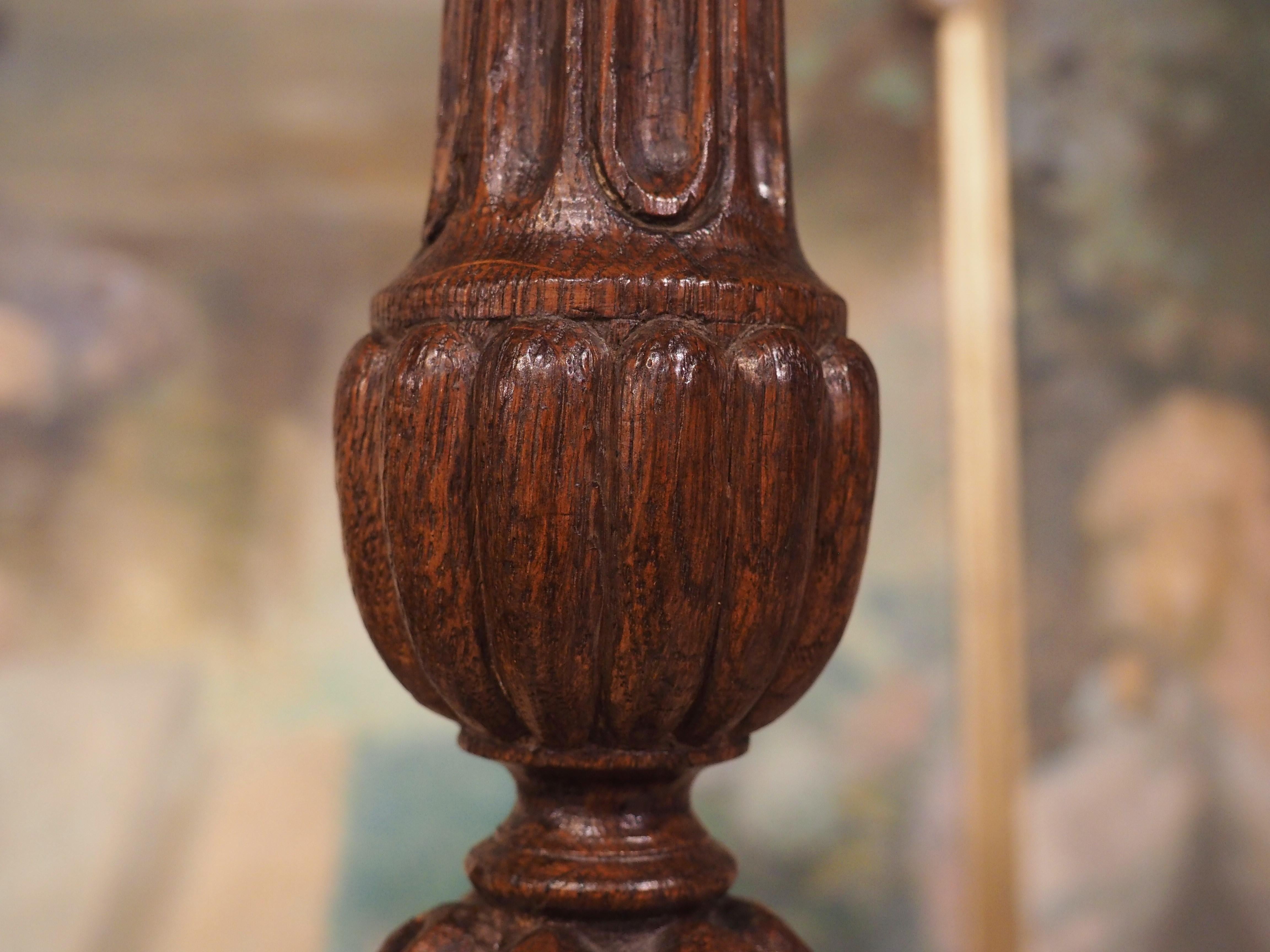 Finely Carved Antique Oak Candlestick from France, Late 18th Century 4