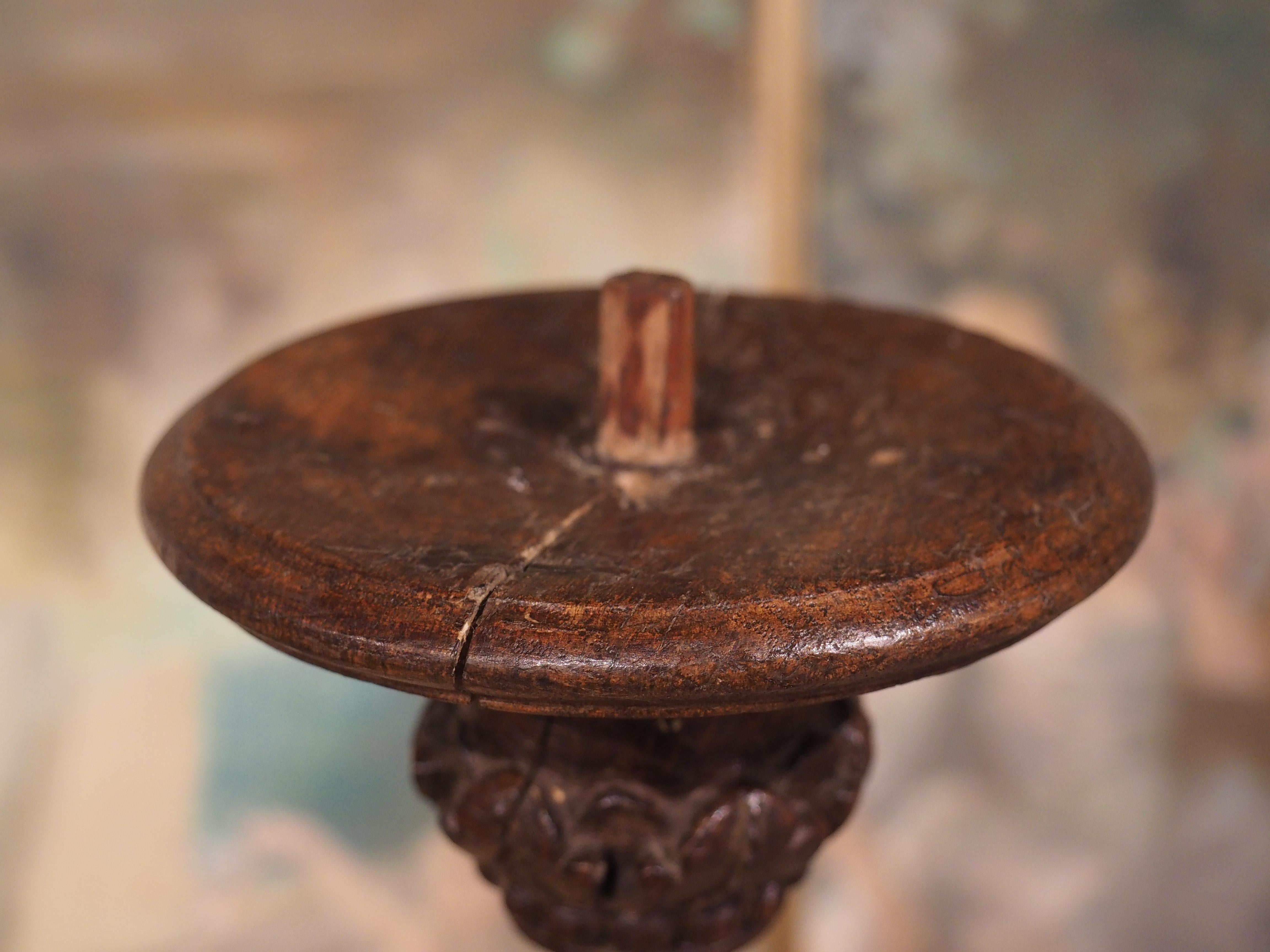 Finely Carved Antique Oak Candlestick from France, Late 18th Century 5