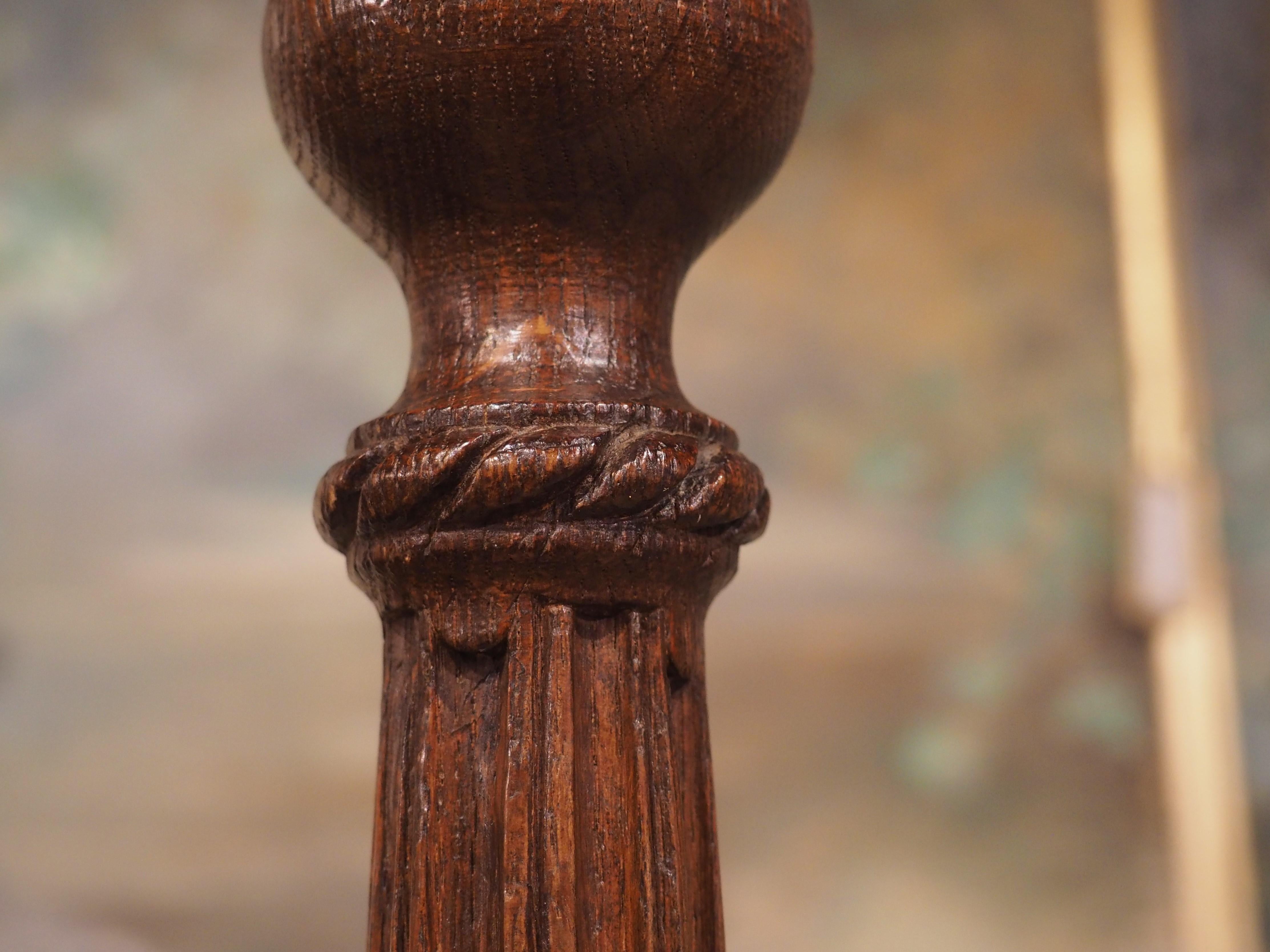Wood Finely Carved Antique Oak Candlestick from France, Late 18th Century