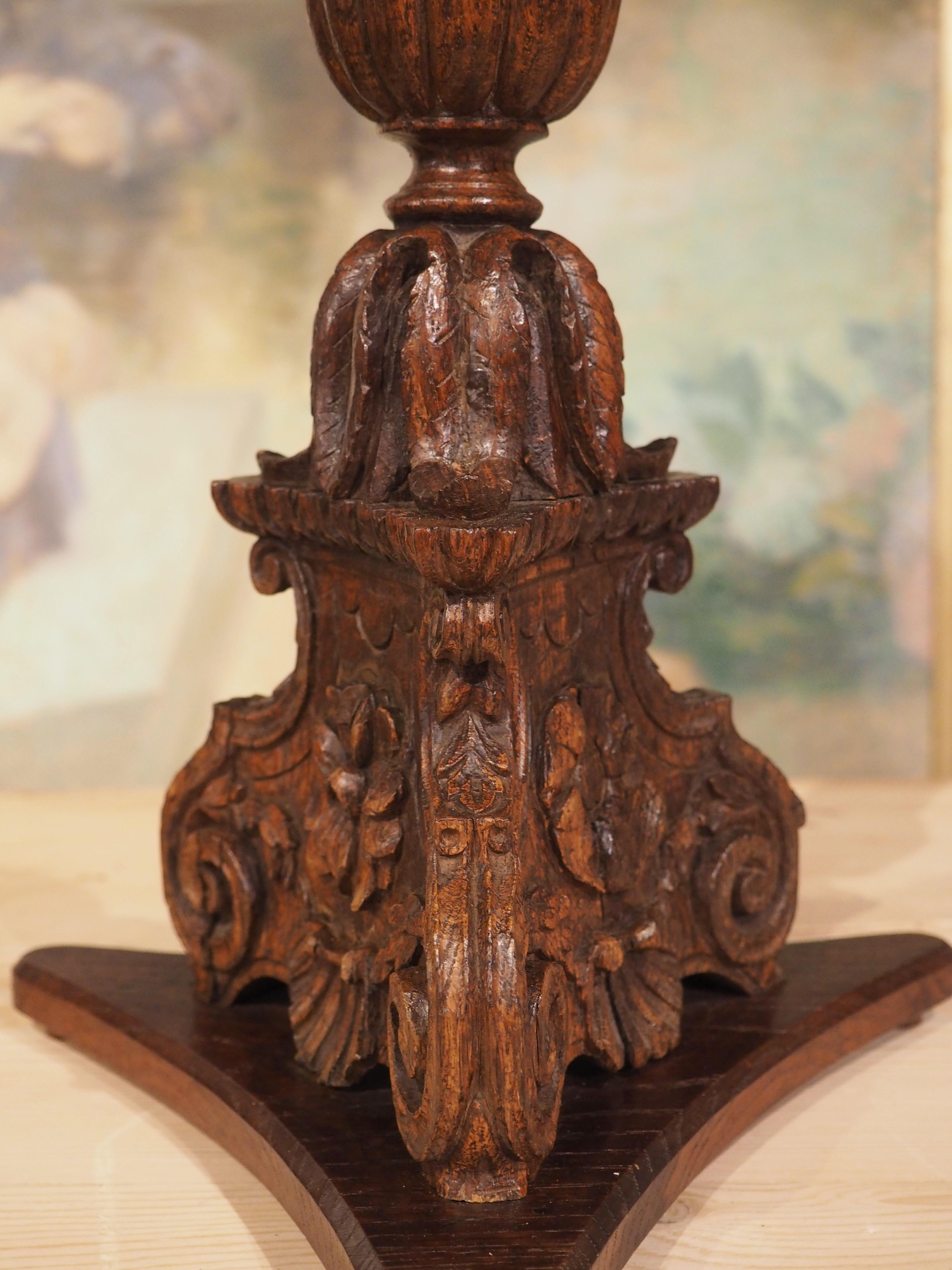 Finely Carved Antique Oak Candlestick from France, Late 18th Century 1