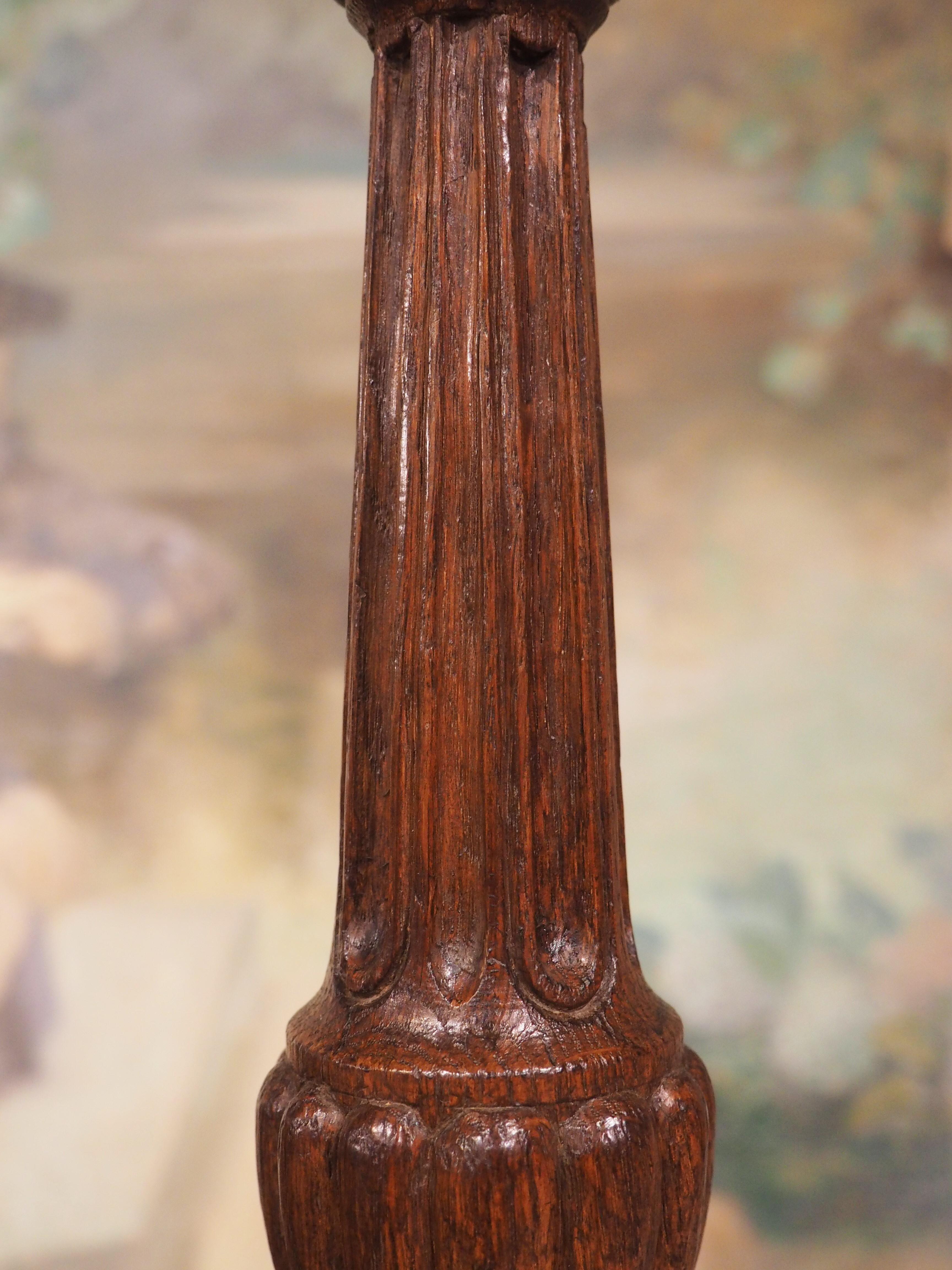Finely Carved Antique Oak Candlestick from France, Late 18th Century 2