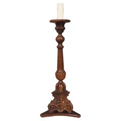 Finely Carved Antique Oak Candlestick from France, Late 18th Century