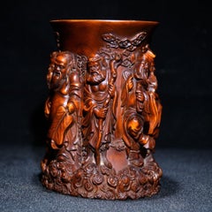 Finely Carved Boxwood Eight Immortals Pen Holder
