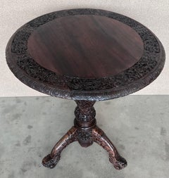 Finely Carved British Colonial 19th Century Round Tiltable Table