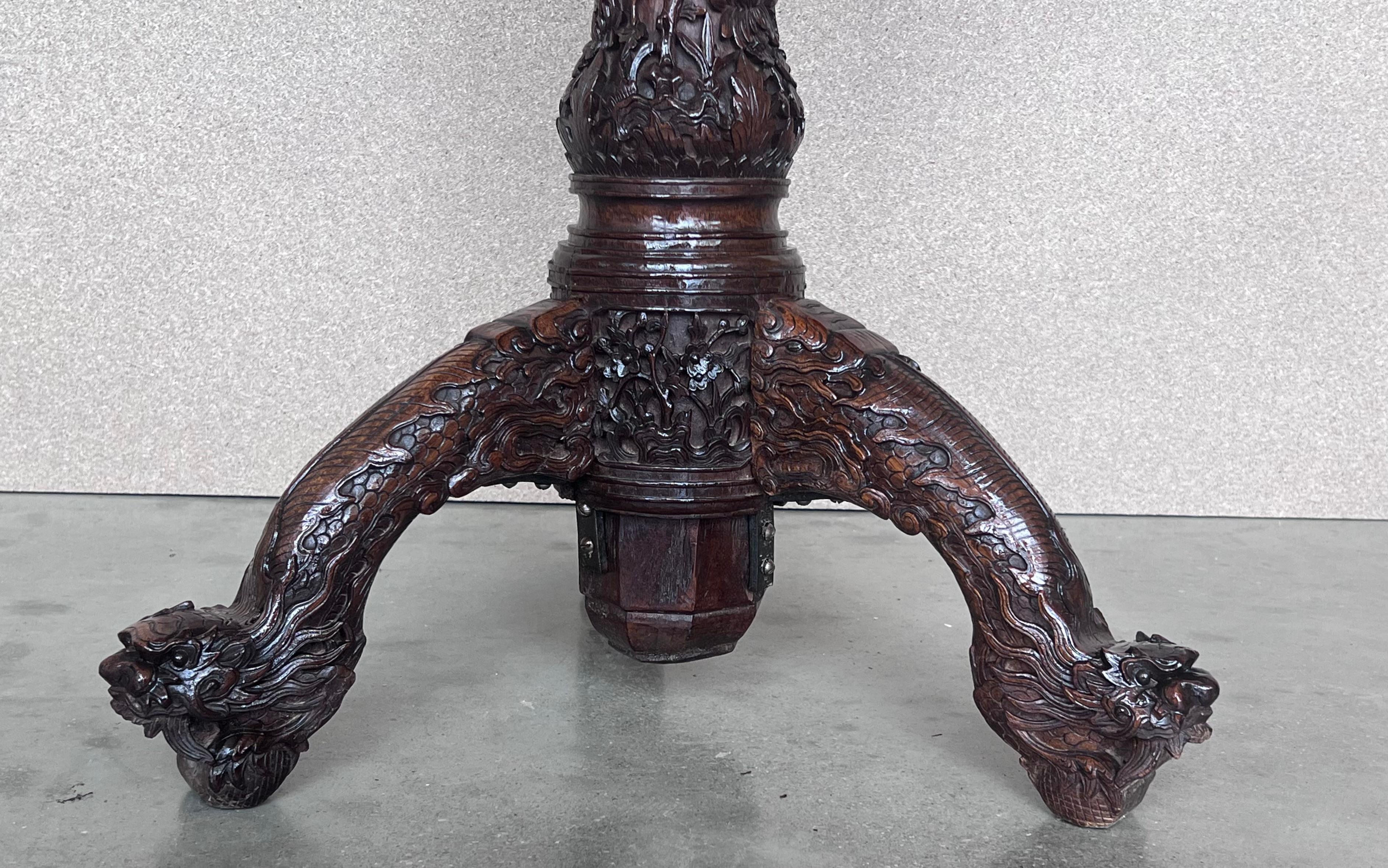 Finely Carved British Colonial 19th Century Round Tiltable Table For Sale 1