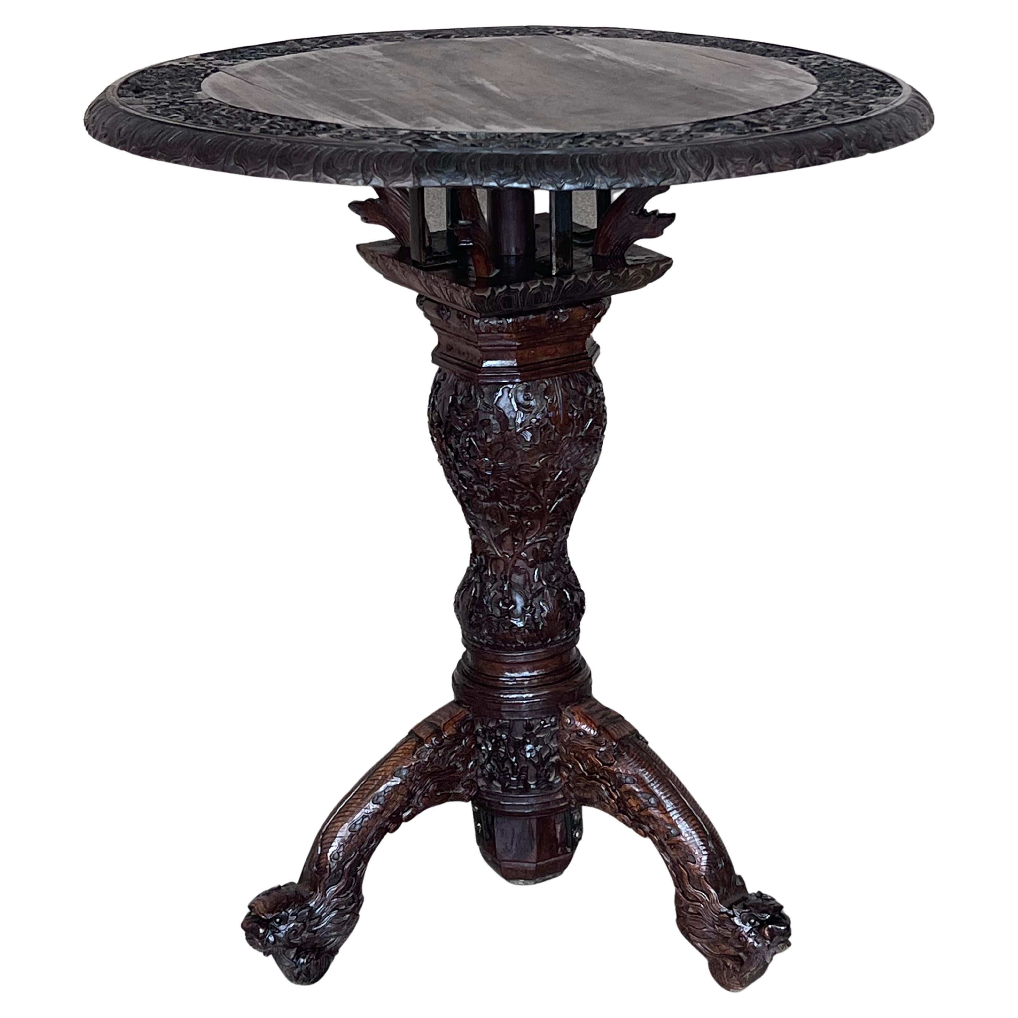 Finely Carved British Colonial 19th Century Round Tiltable Table For Sale