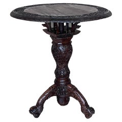 Finely Carved British Colonial 19th Century Round Tiltable Table