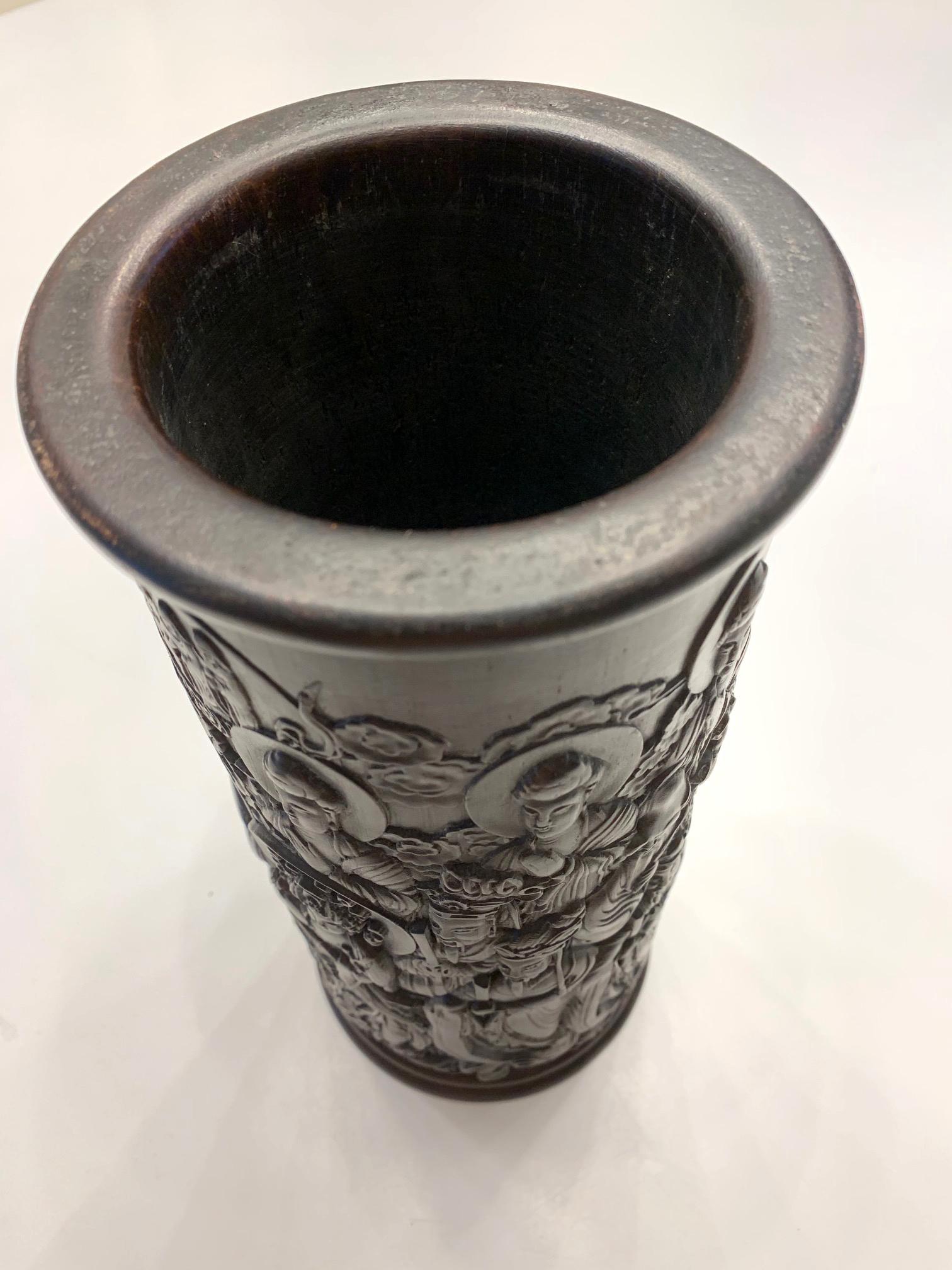 19th Century Finely Carved Chinese Brush Holder Pot  For Sale
