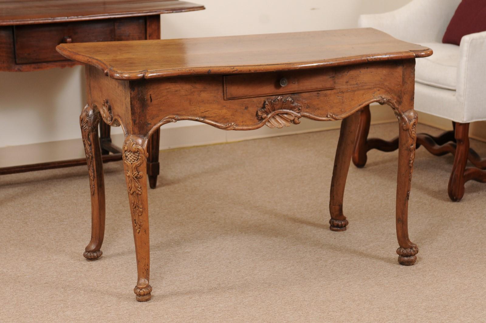 18th Century and Earlier Finely Carved Early 18th Century Italian Rococo Walnut Console with Drawer