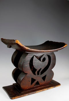 Finely Carved Early Ashanti Stool With Bird Motif, Ghana