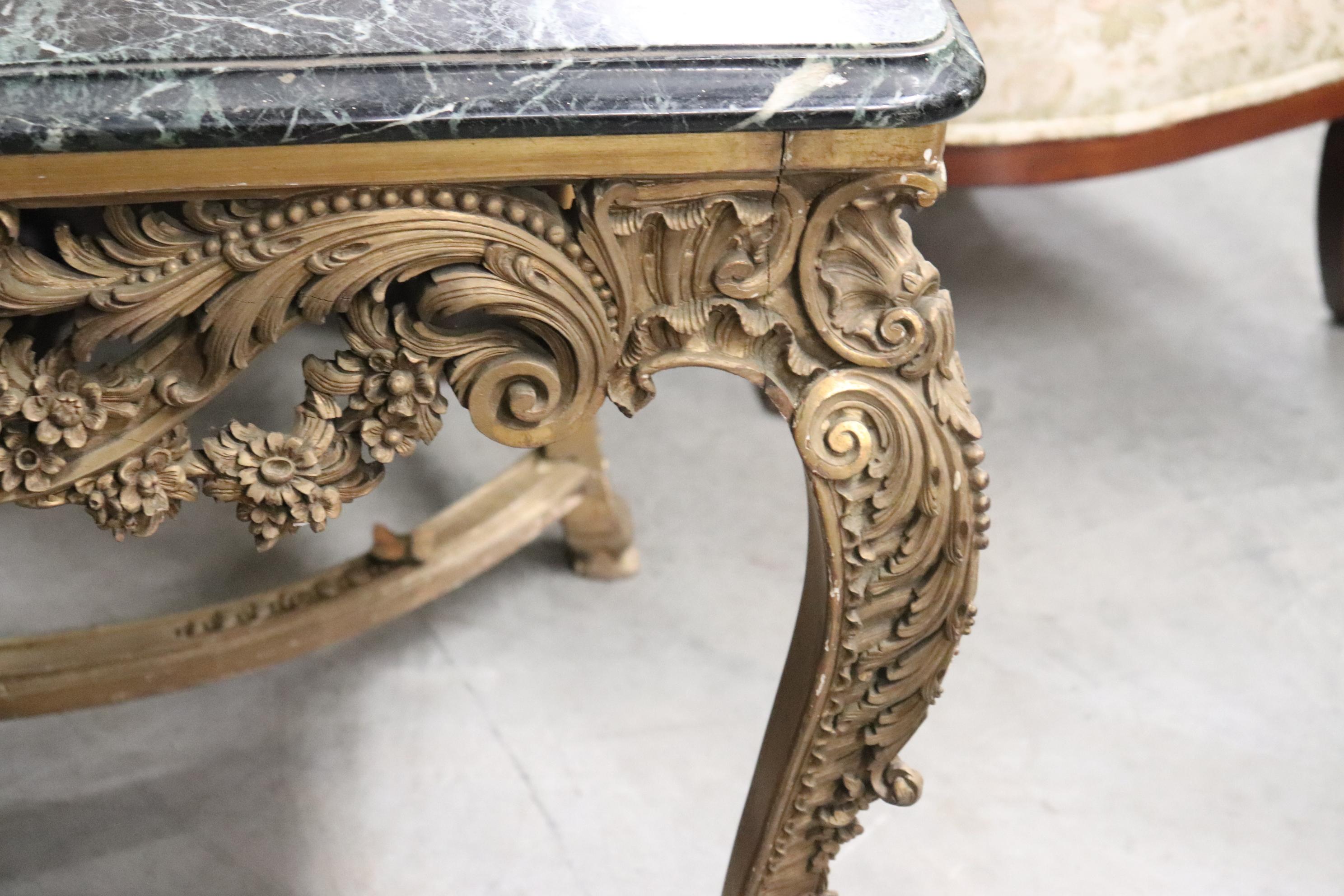 Finely Carved Gilded French Verdi Green Marble Louis XV Center Table circa 1890s For Sale 6