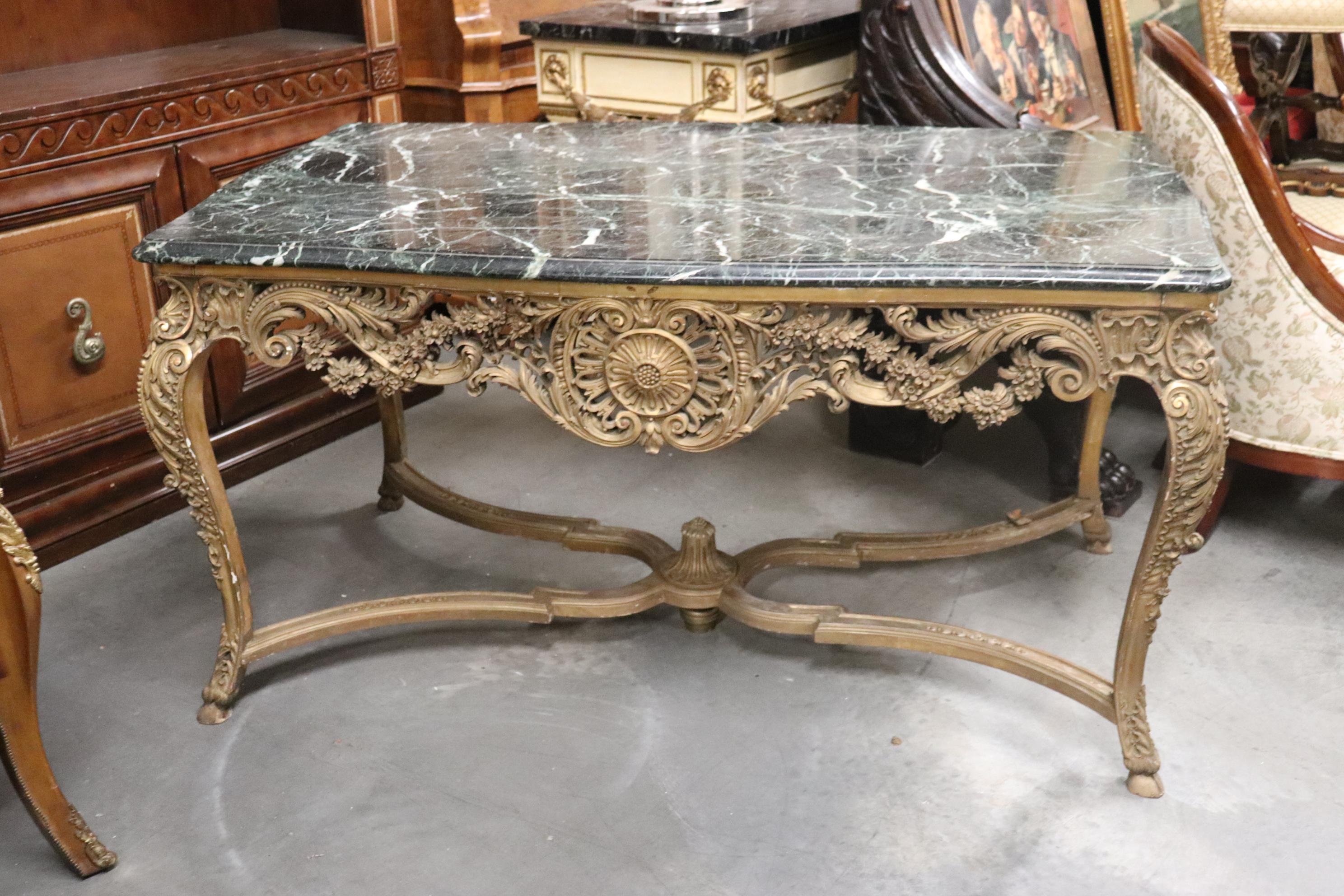 Finely Carved Gilded French Verdi Green Marble Louis XV Center Table circa 1890s For Sale 10