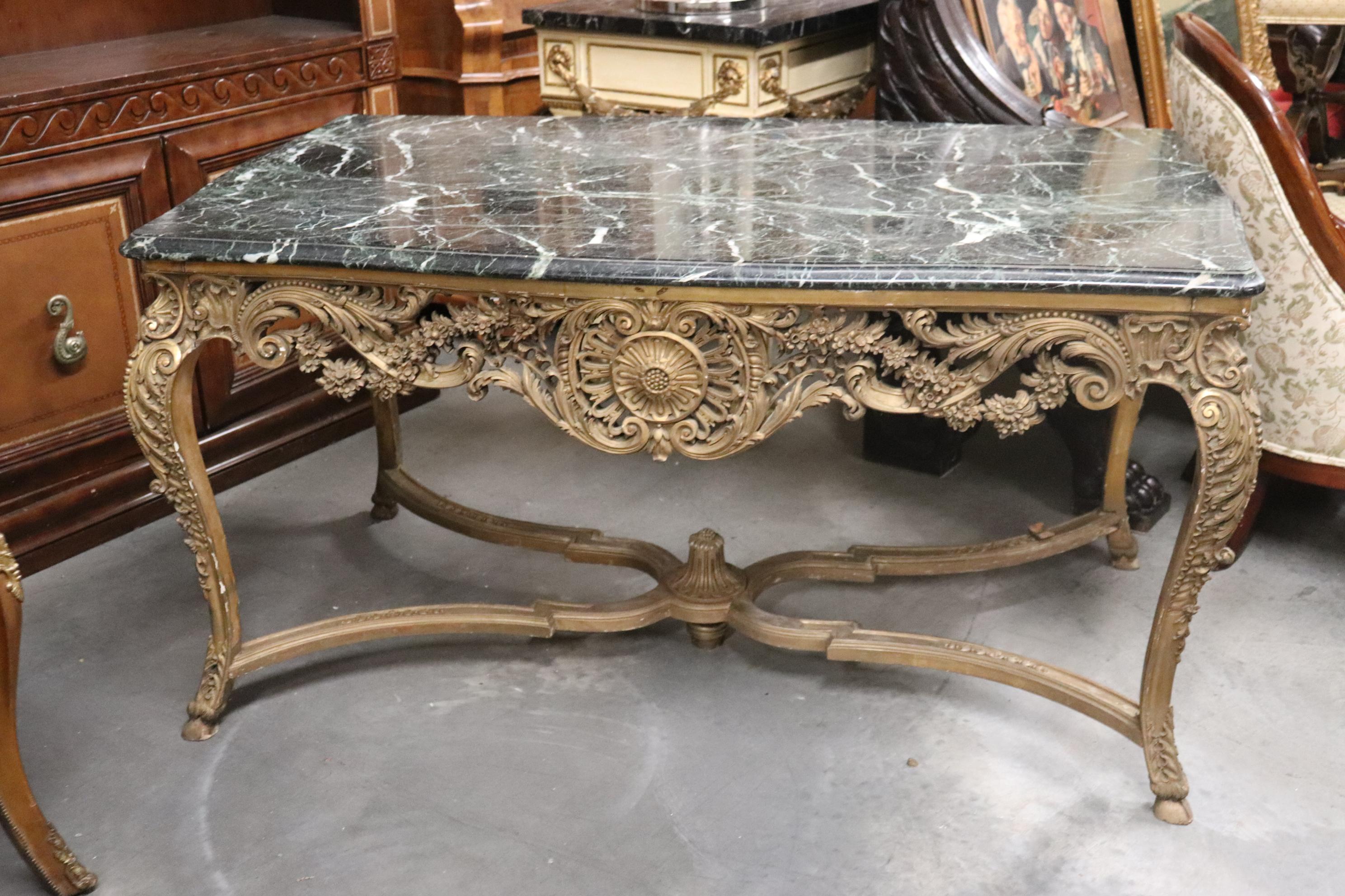 Finely Carved Gilded French Verdi Green Marble Louis XV Center Table circa 1890s For Sale 11