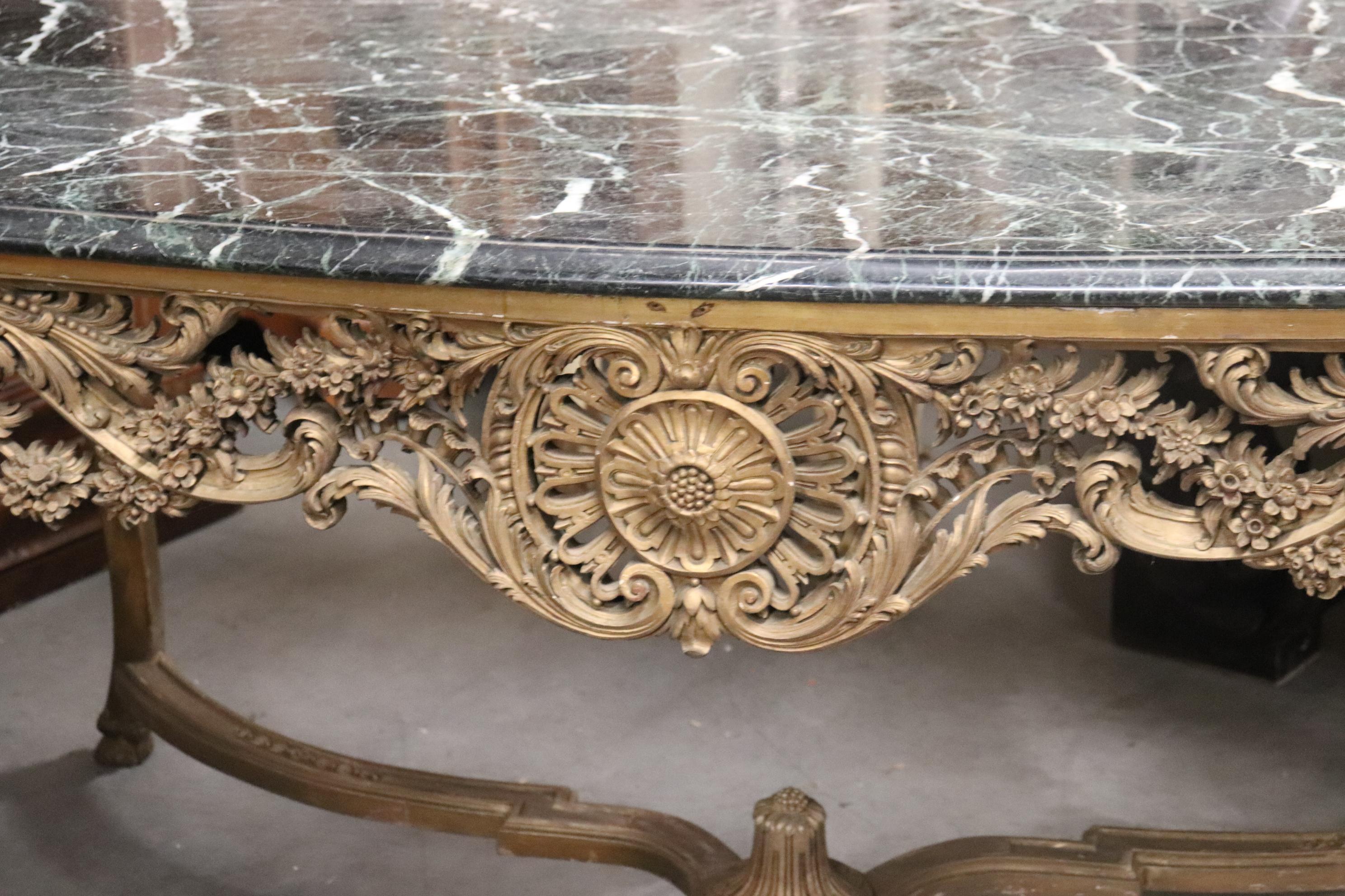Finely Carved Gilded French Verdi Green Marble Louis XV Center Table circa 1890s For Sale 12